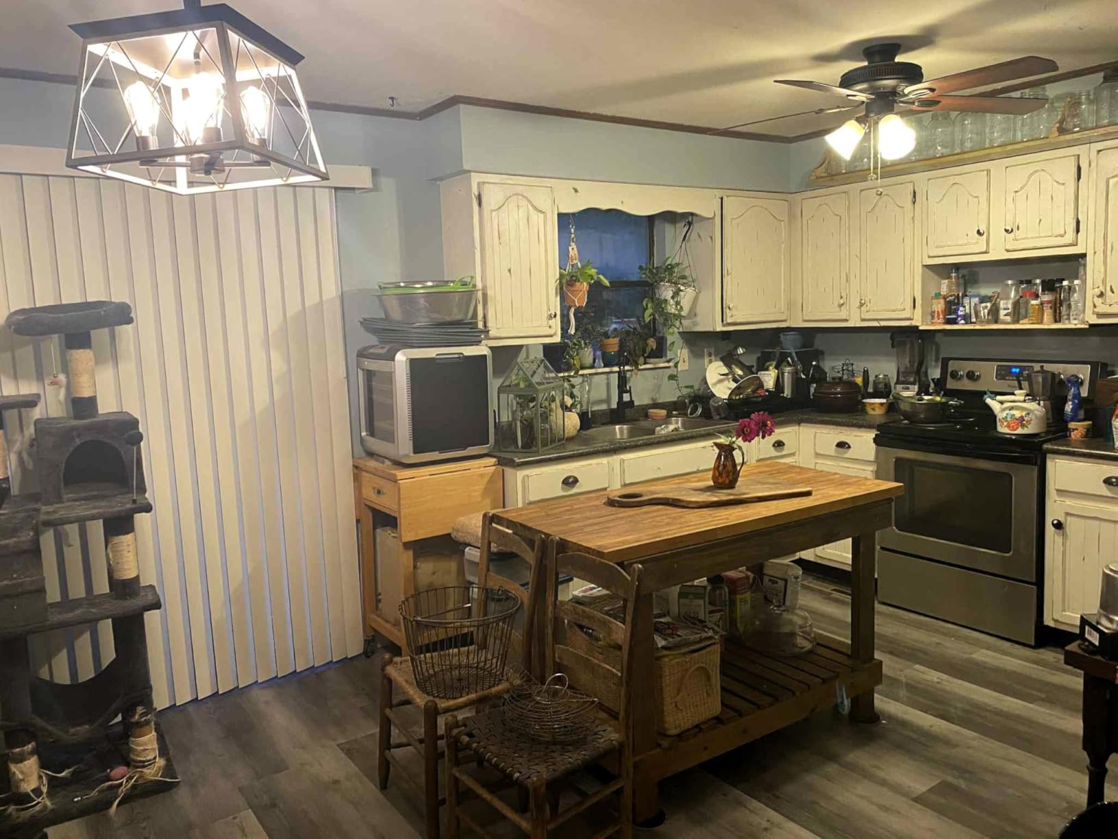 Q&S Farmhouse Rustic Chandelier Light Fixtures Bronze 5 Lights Linear Rectangular Chandelier Pendant Light Fixtures for Dining Room Kitchen Island Pool Bar Office Living Room Entryway UL Listed customer photo 2