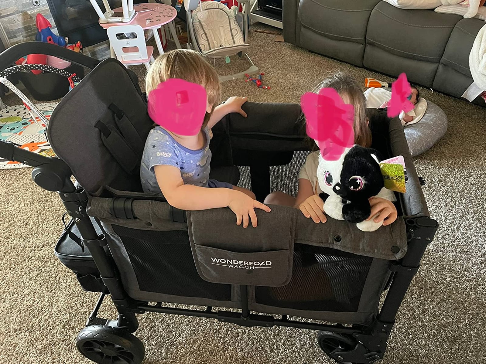 WonderFold W2 Elite Stroller Wagon, Steel Frame, 2 Seater, Gray | Foldable Wagon with an Adjustable Canopy & Push Handle, All-Terrain Wheels & 5-Point Harnesses for Babies, Toddlers & Kids customer photo 2