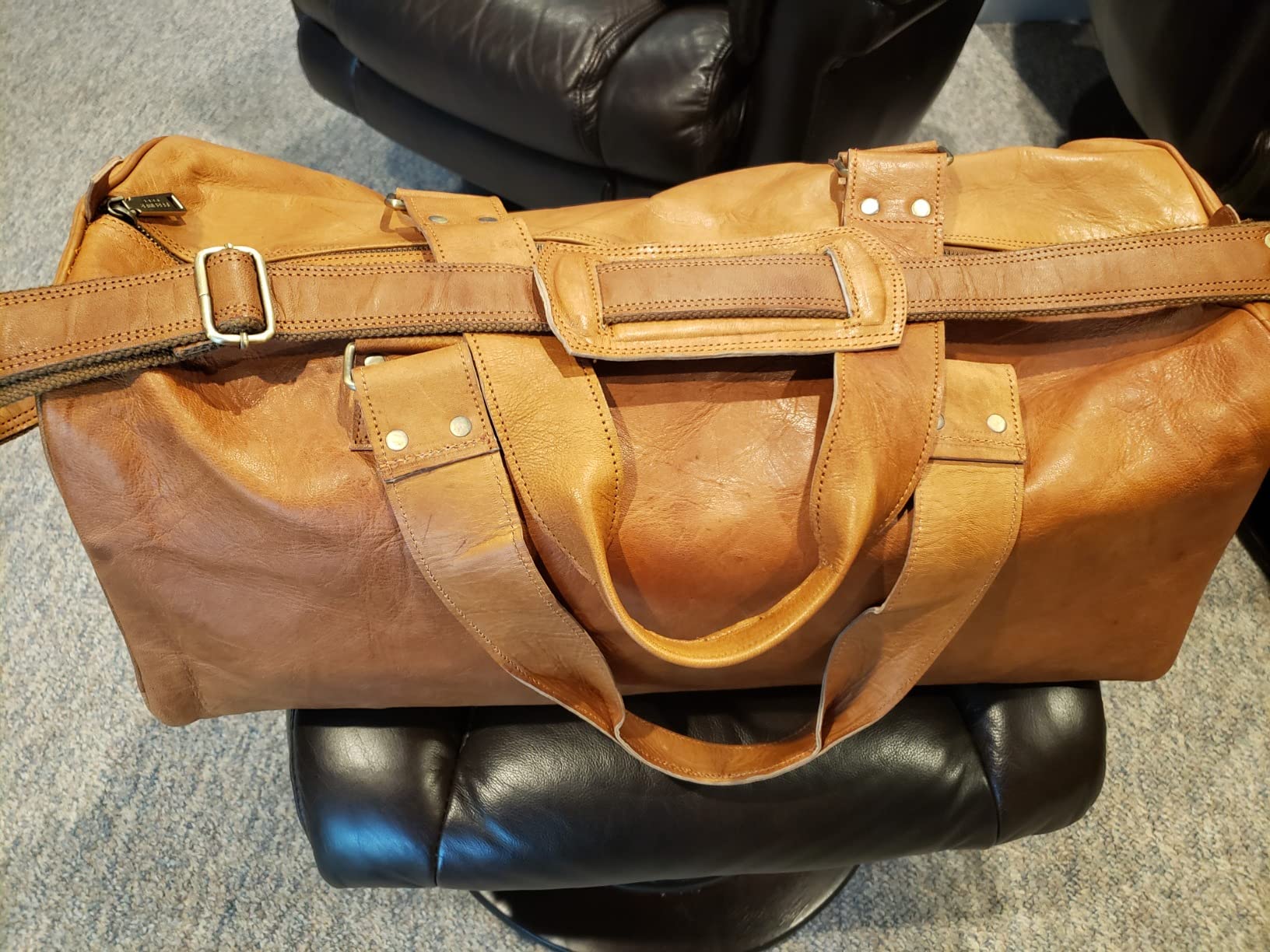 Berliner Bags Vintage Full Grain Leather Duffle Bags For Men Olso, Brown customer photo 2