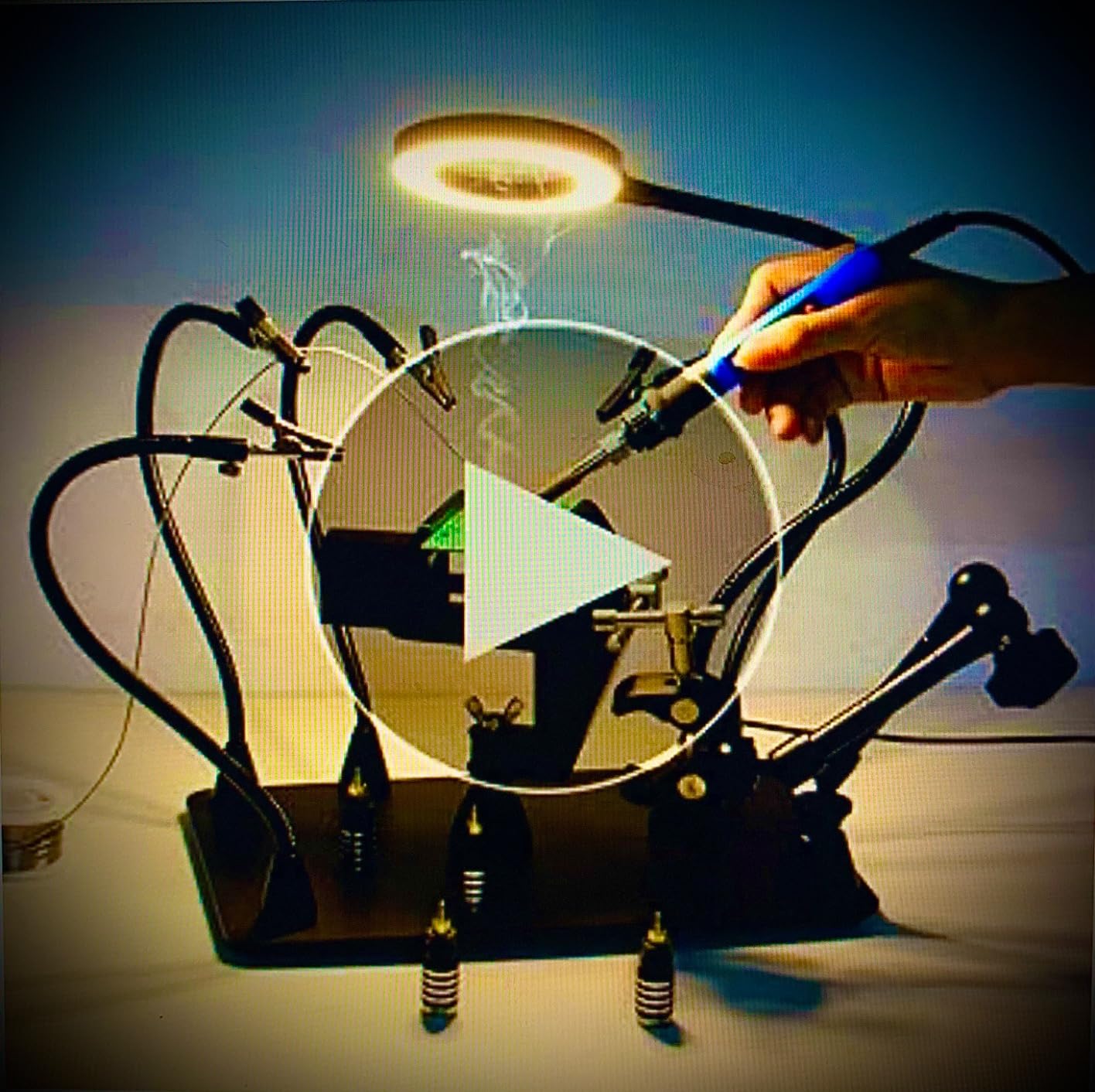 Magnetic Helping Hands Soldering Third Hand, PCB Circuit Board Holder with 3X LED Magnifying Lamp, 360 Hot Air Gun Holder, Extra Large & Heavy Duty Base Plate | Flexible Arms for Soldering Station customer photo 2