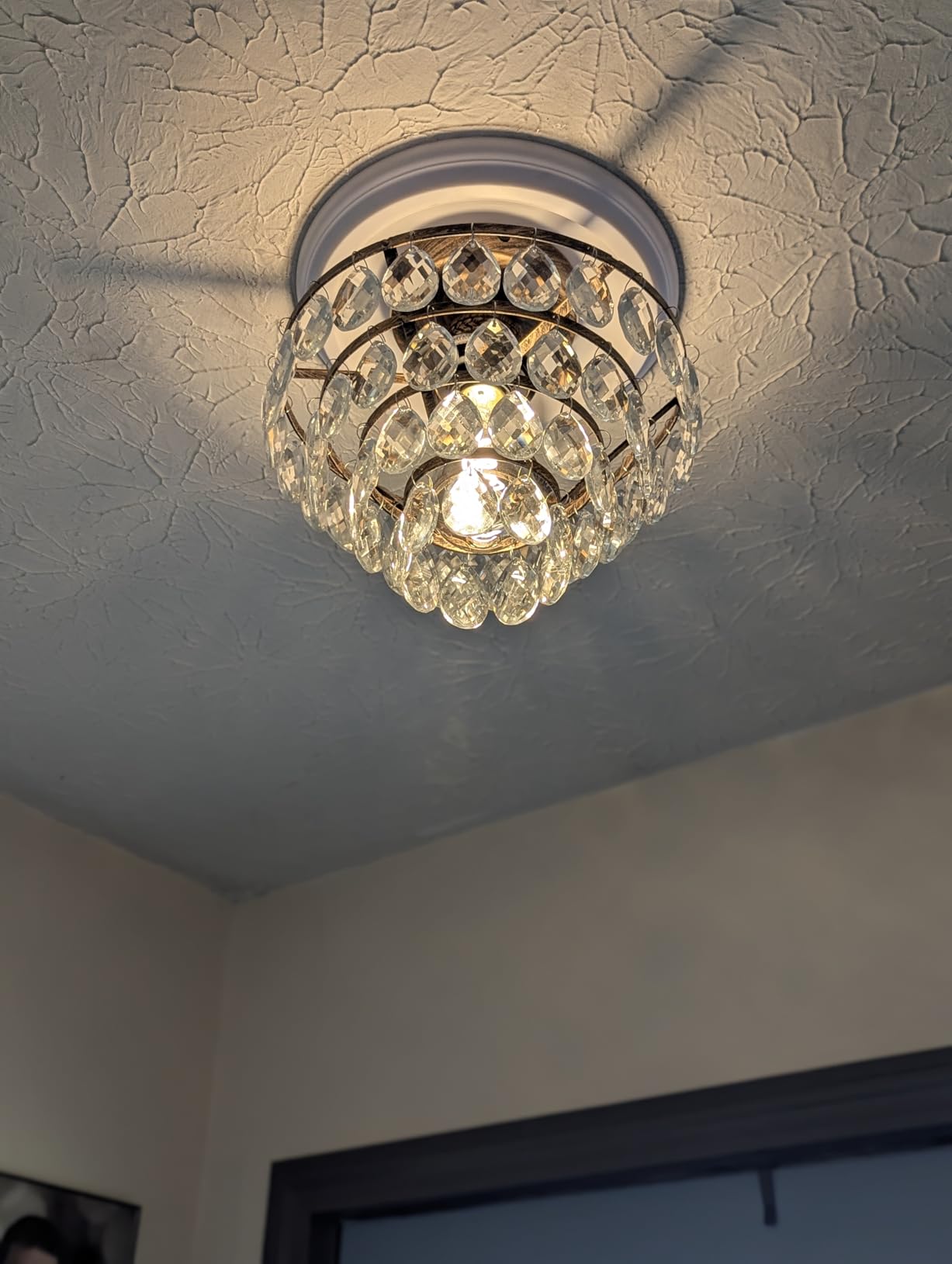 YYJLX Modern E26 Small Crystal Chandelier Semi Flush Mount Ceiling Light Fixture Silver Ceiling Lamp for Hallway Bedroom Bathroom Closet Bedroom Foyer (Chrome) customer photo 2