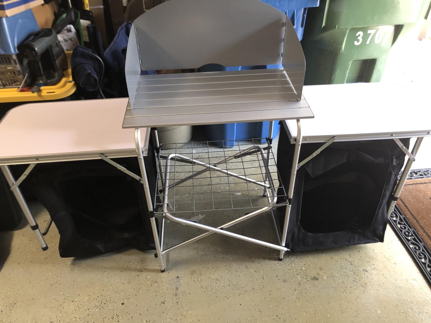 Goplus Folding Camping Kitchen Table with Storage, Aluminum Portable Outdoor Cooking Table with Windscreen, Foldable Camp Table Cook Station for BBQ, Grill, Party, Picnics, 68D x 19W x 43.5H in, Black customer photo 2