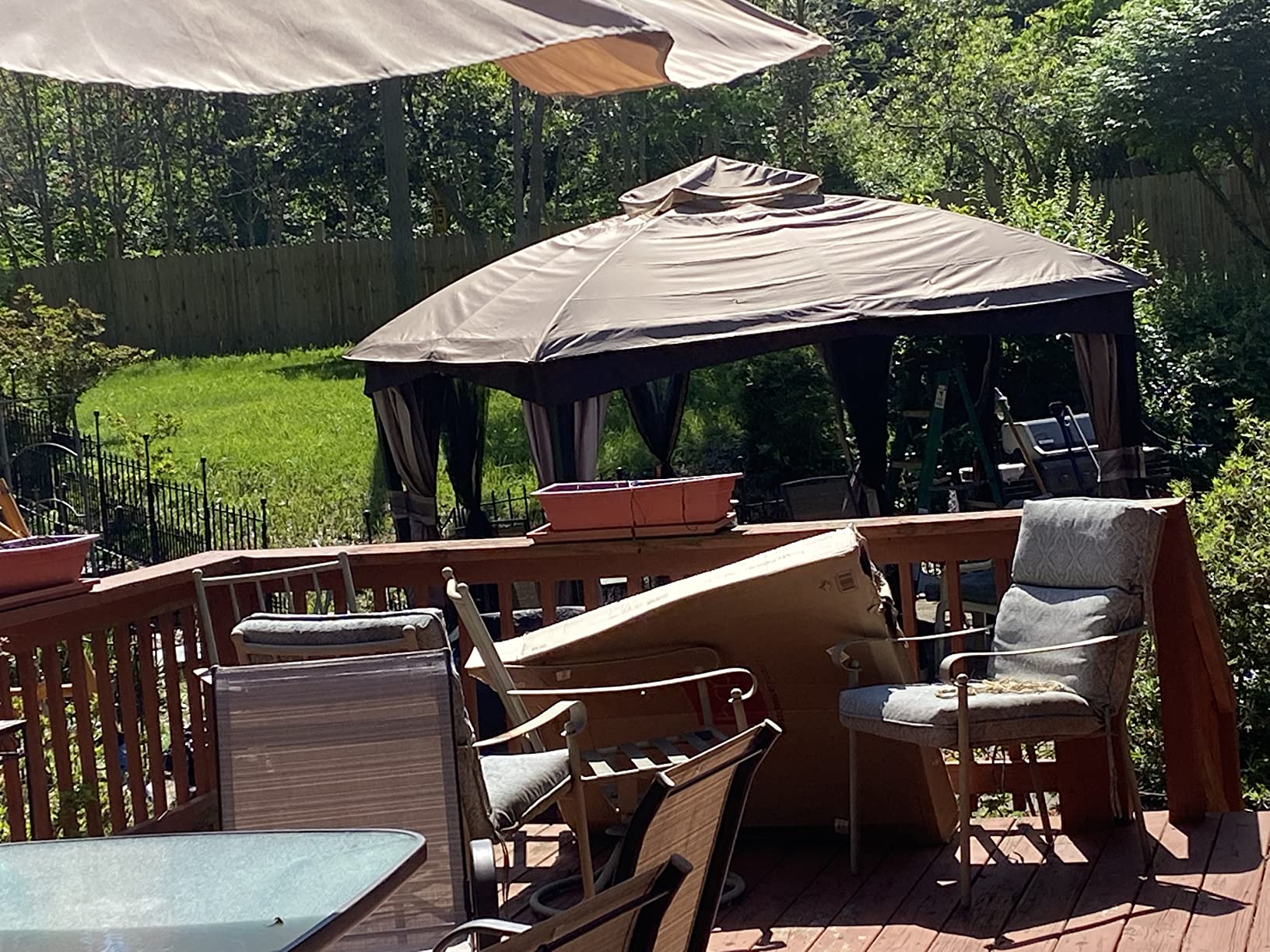 Hugline Outdoor Replacement Canopy Top Double Tier Gazebo Roof Cover for Lowe's Allen Roth 10x12 Gazebo #GF-12S004B-1 (Khaki) customer photo 1
