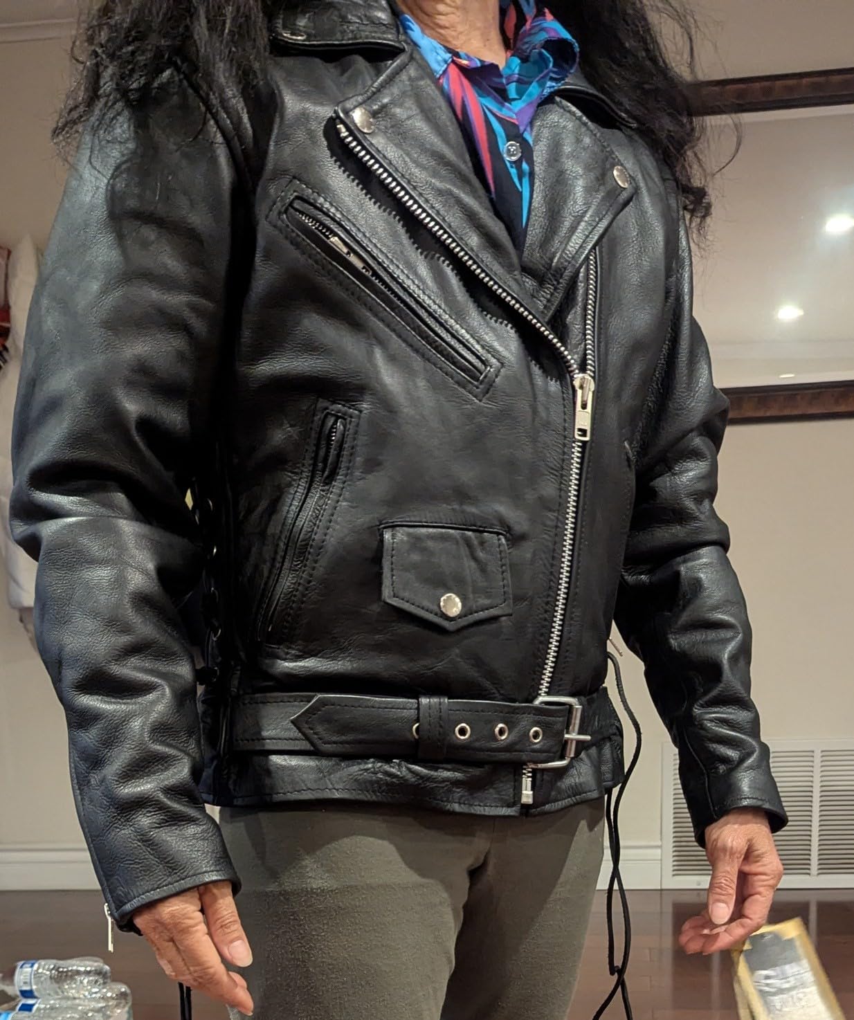 Dream Apparel Women’s Classic Leather Motorcycle Jacket with Zip Out Lining, Biker Jacket for Ladies with Side Laces, Black customer photo 1