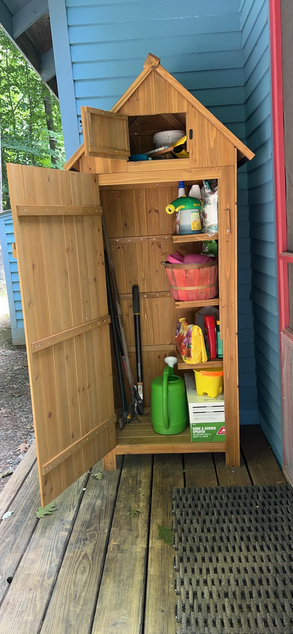 VINGLI Outdoor Wooden Storage Shed, Garden Shed Outside Tool Cabinet with Safety Latch, Patio Storage Organizer customer photo 2