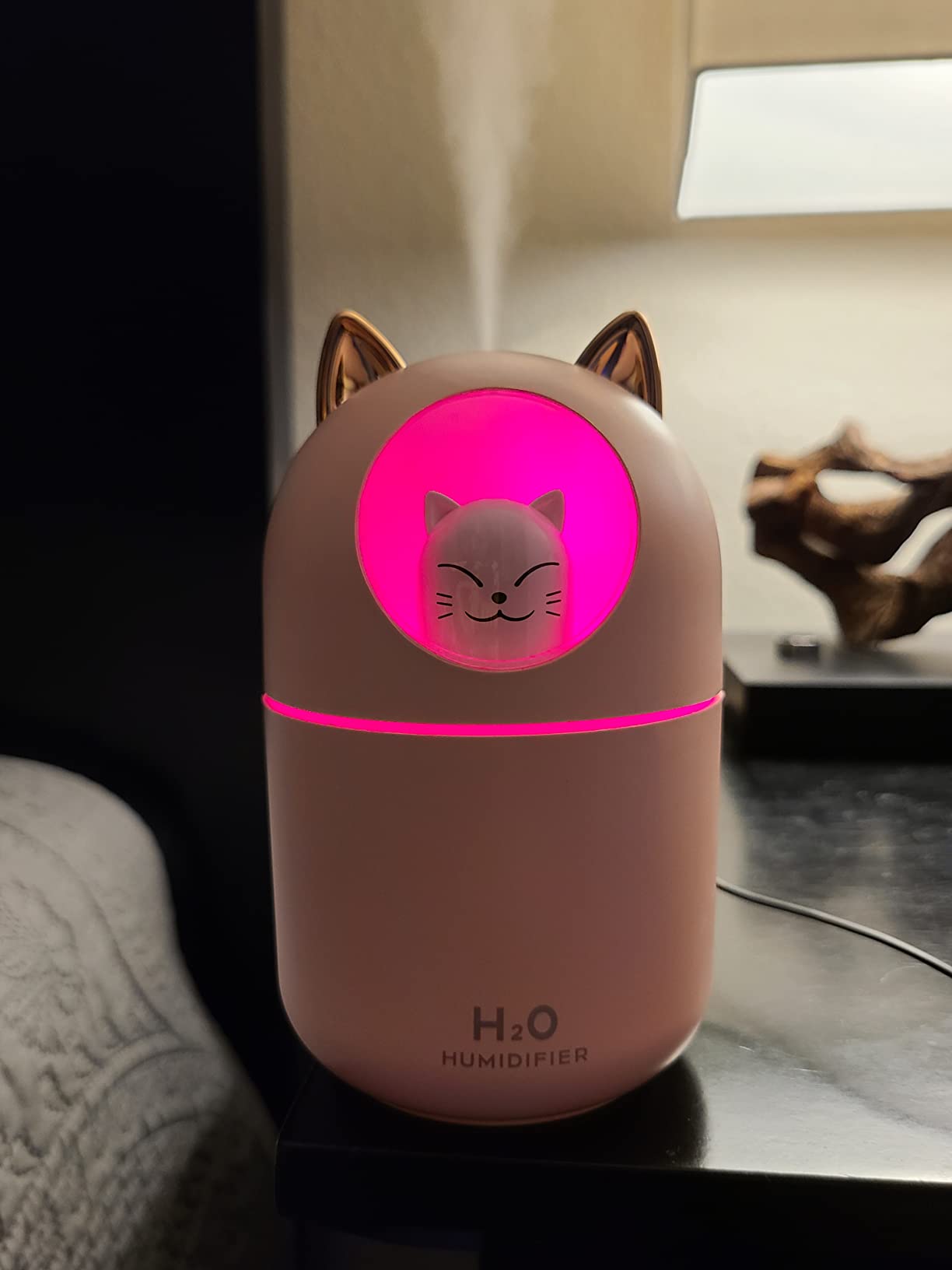Portable Small Humidifier, 300ml Mini Cool Mist Humidifier with Night Light, USB Personal Humidifier Auto Shut-Off, Ultra-Quiet, 2 Spray Modes, Suitable for Home Office Travel(white) customer photo 2