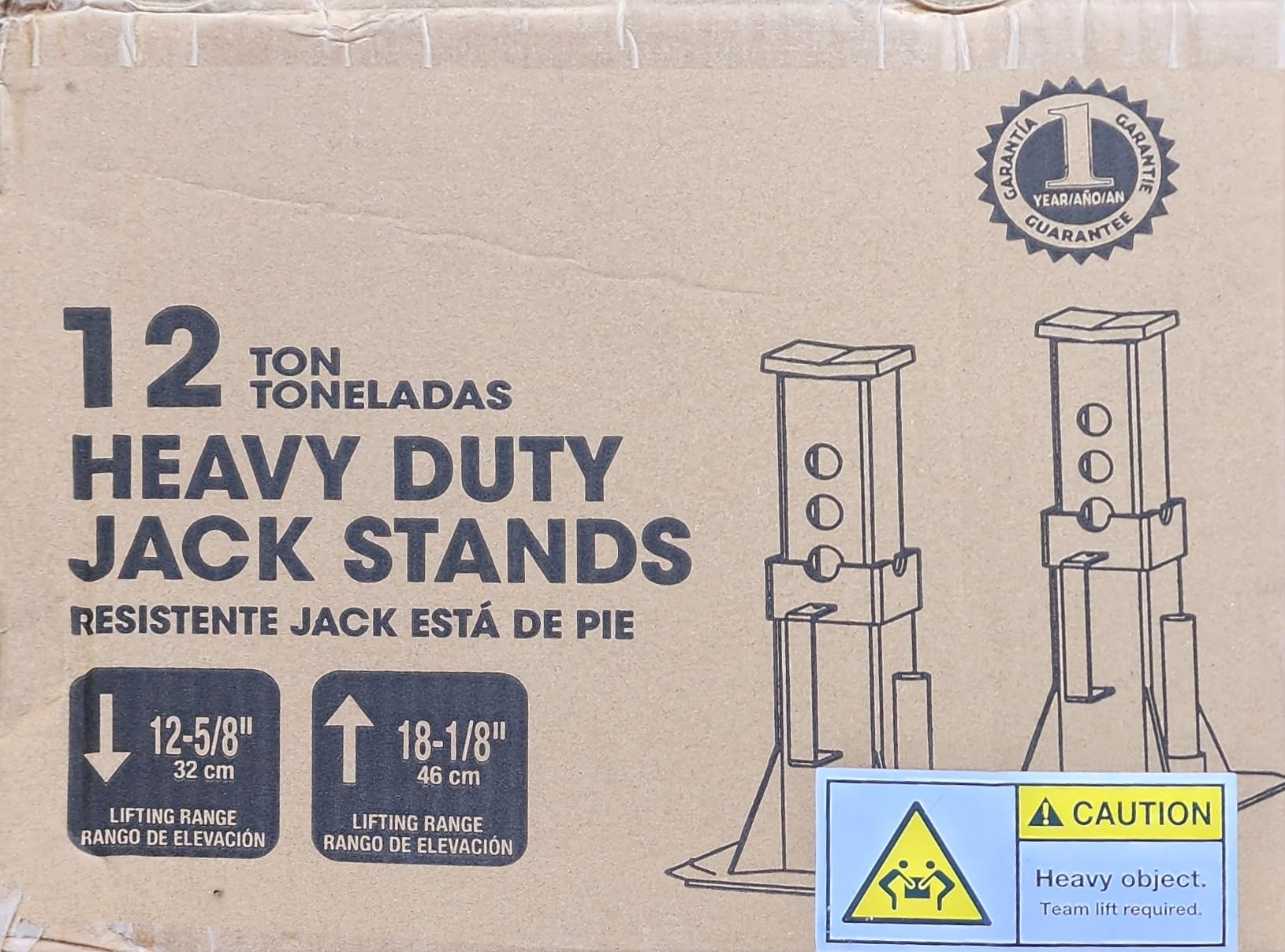 Torin 12 Ton Heavy Duty Pin Style Adjustable Height Automotive Jack Stands, Lifting Range 12.6