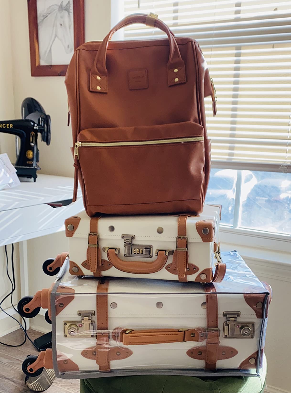 COTRUNKAGE 2 Piece Vintage Luggage Sets, Retro Carry On Suitcases for Women with Wheels, Cabin Size TSA Lock, Caramel Brown customer photo 1