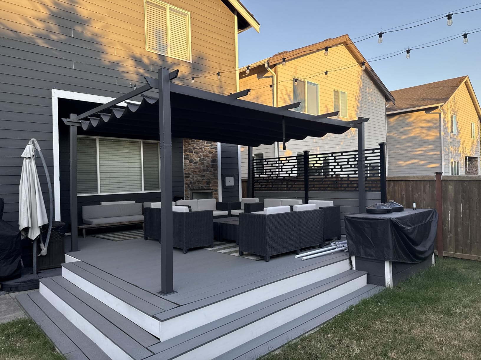 PURPLE LEAF Outdoor Pergola 12' X 16' Retractable Canopy Aluminum, Gray customer photo 2