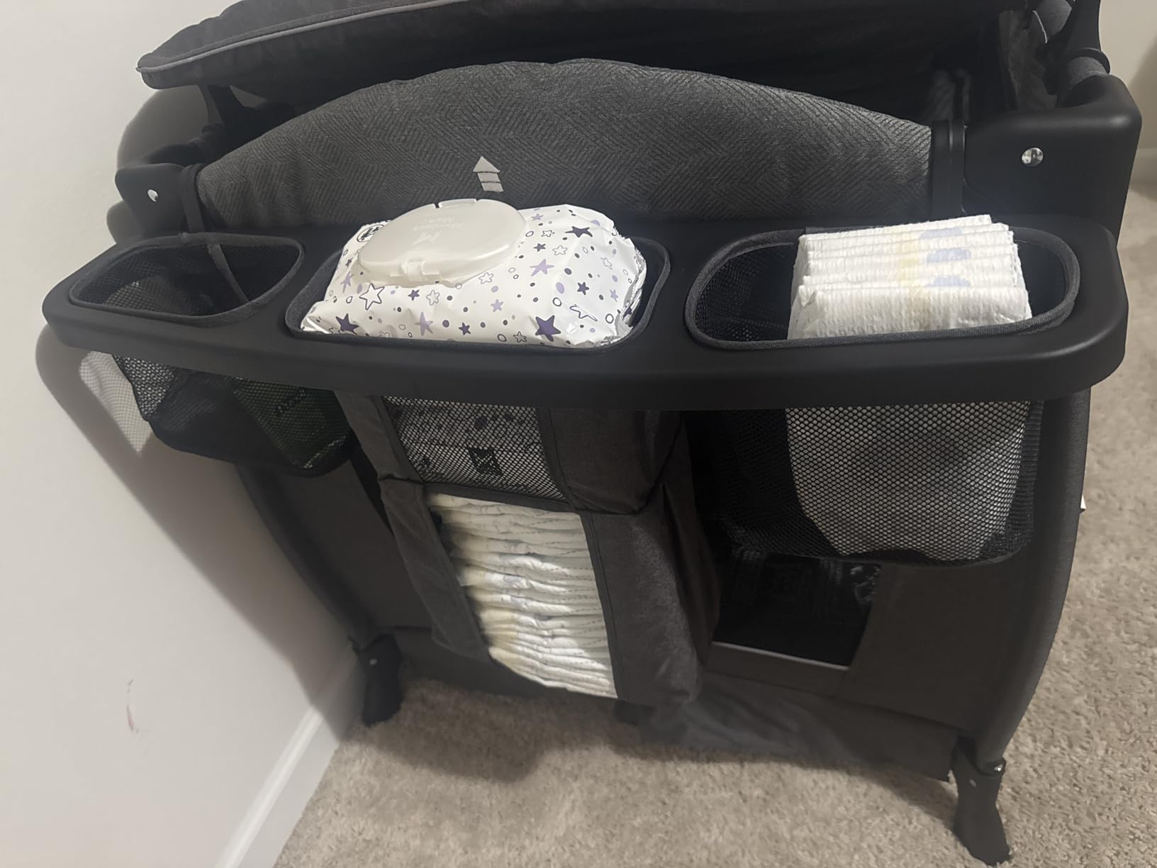 Pamo Babe Pack and Play 4-in-1 Baby Playard with Bassinet & Changing Table, Foldable Portable Playpen with Mattress, Travel Crib for Newborn to Toddler 0-36M, Black customer photo 1