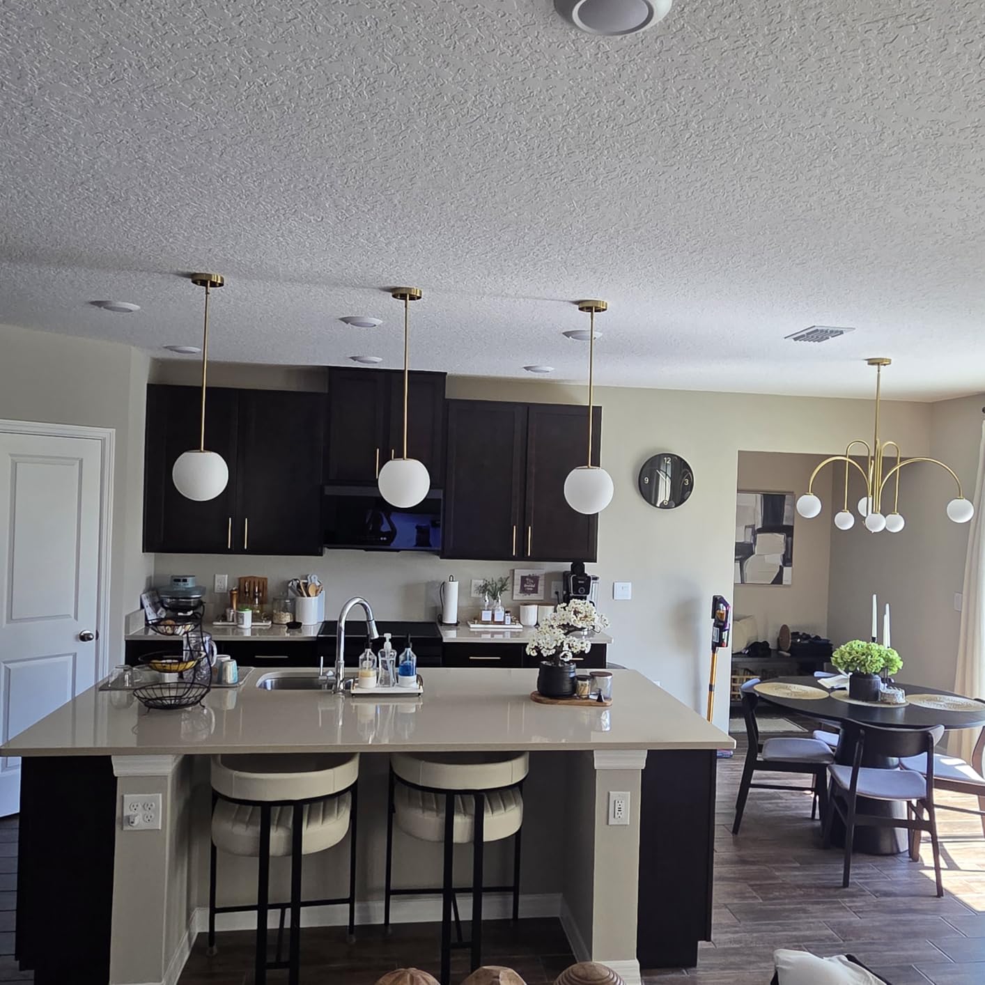 Modern Mid-Century Gold Globe Pendant Light, Opal Glass Hanging Fixture customer photo 2