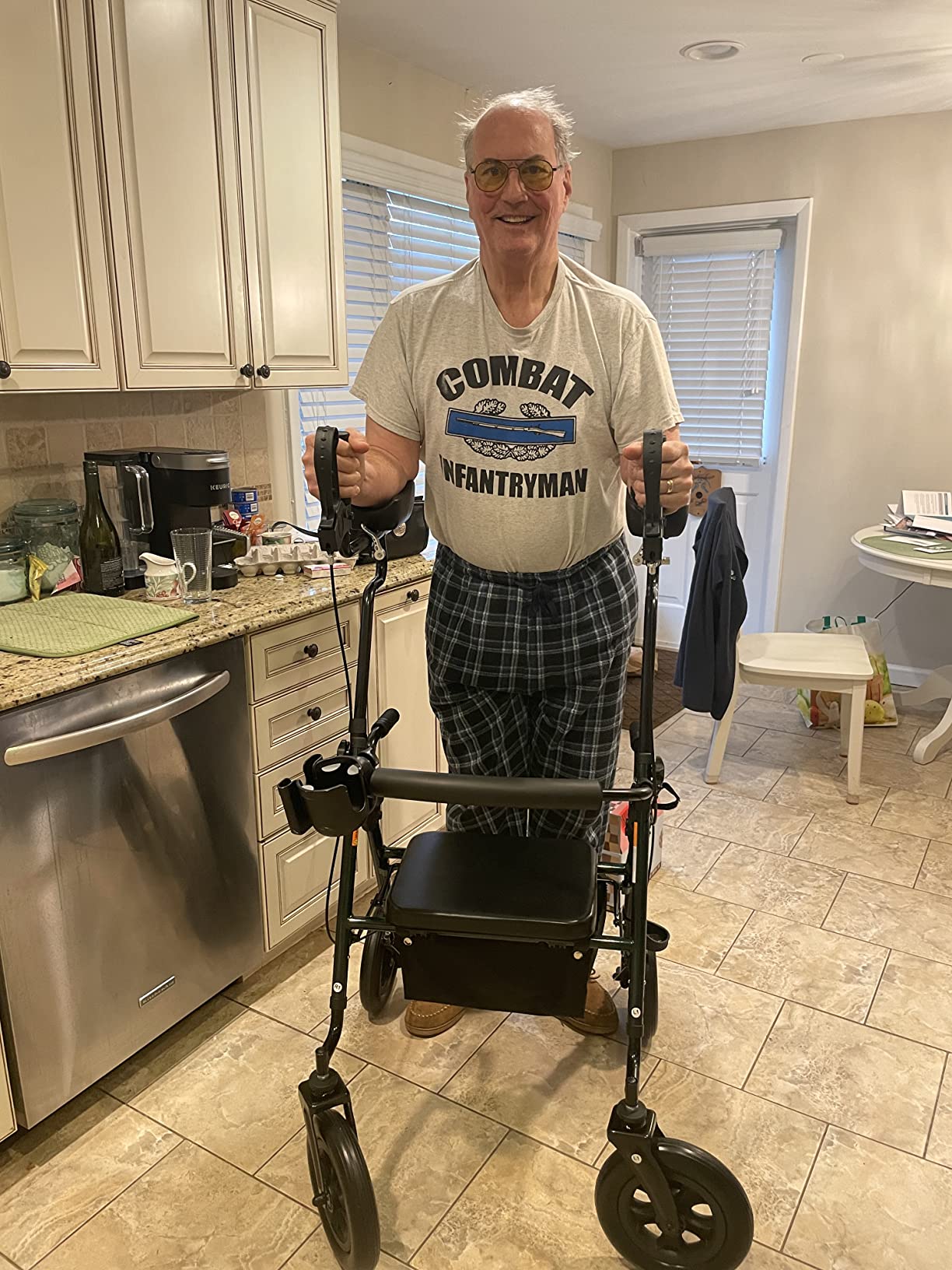 ELENKER All-Terrain Upright Rollator Walker, Stand Up Rolling Walker with 10’’Big PU Wheels and Adjustable Padded Armrests for Seniors from 4’8”to 6'4”, Red customer photo 1