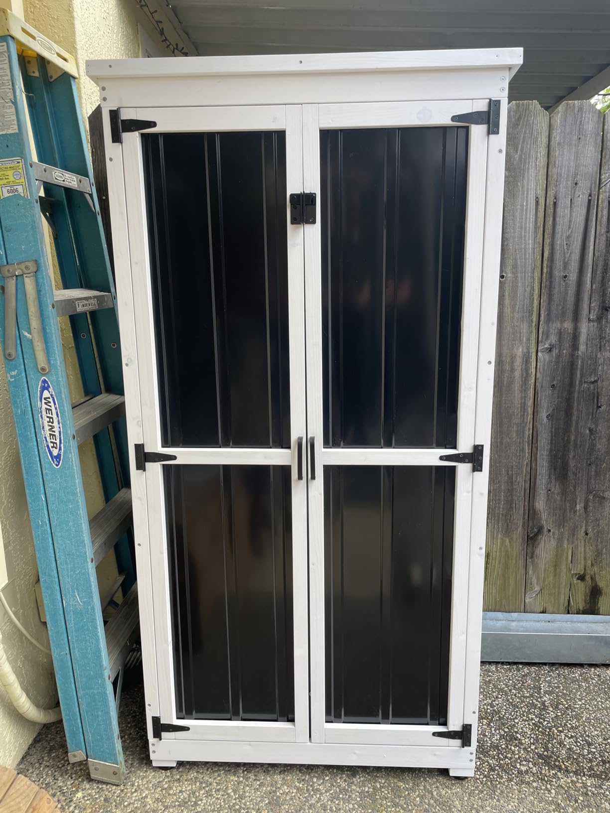 GDLF Outdoor Storage Cabinet, Wood & Metal Garden Shed, Tall Tool Organizer customer photo 1