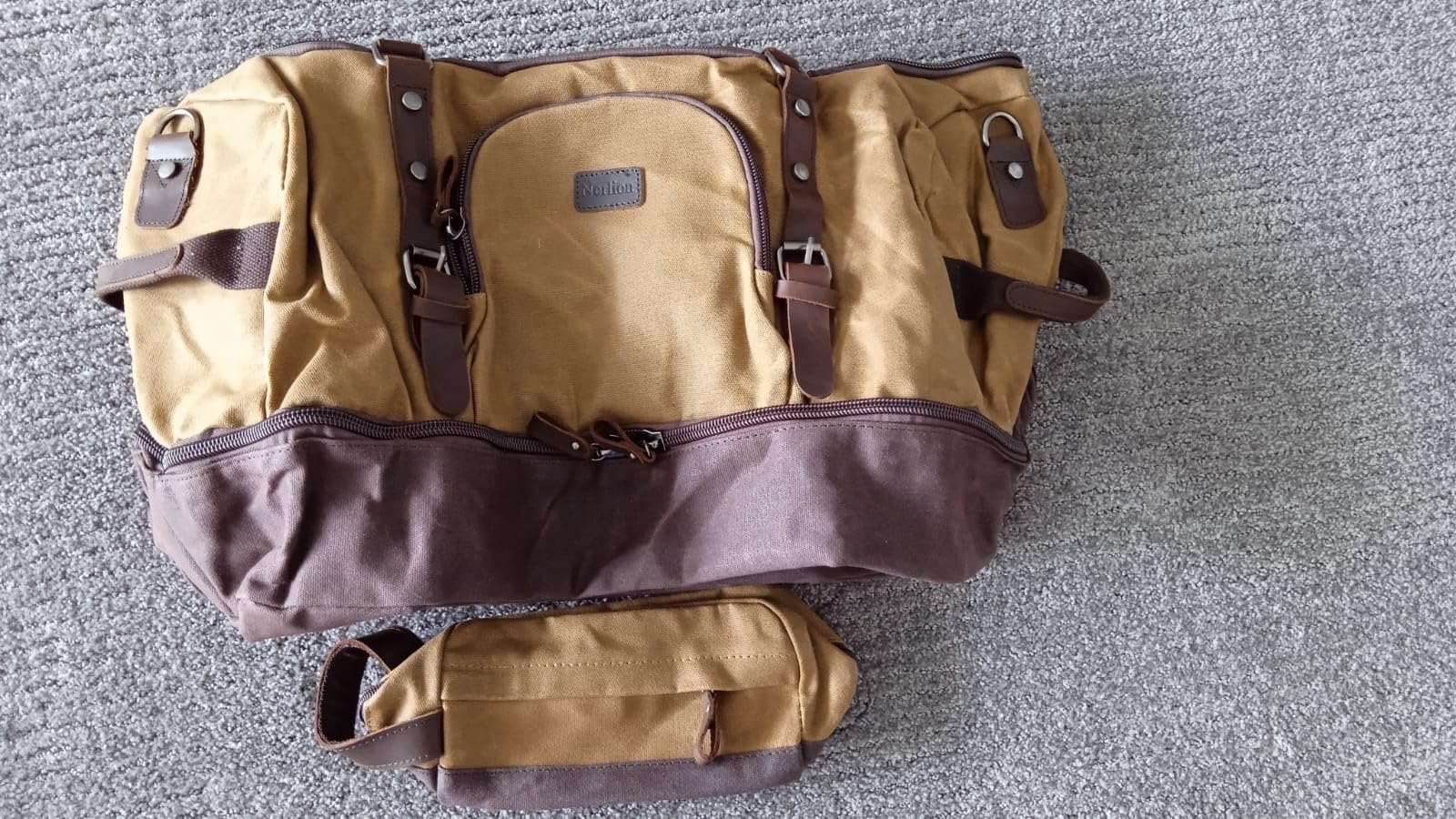 Nerlion Weekender Bag with Shoe Compartment Large Overnight Bag for Men Canvas Genuine Leather Carry on Luggage Bag Travel Duffel Bag(Brown) customer photo 2