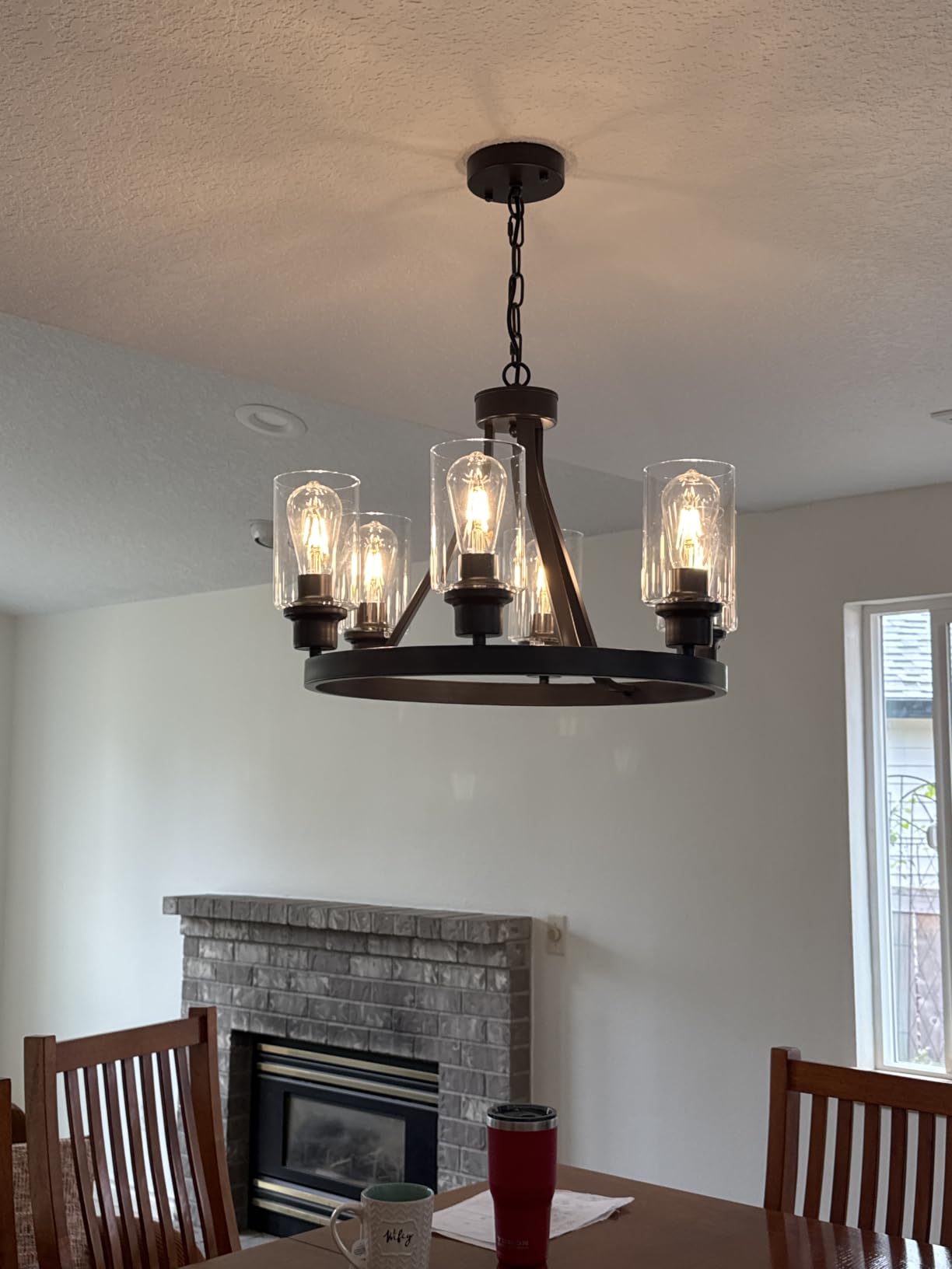 Farmhouse Chandelier Lighting Round 5 Lights Oil Rubbed Bronze with Glass Shade Ceiling Hanging Vintage Rustic Light Fixture for Dining Room Living Room Foyer Porch Kitchen Island customer photo 1