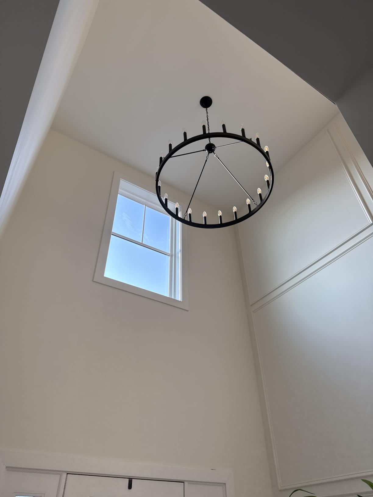 Black Wagon Wheel Chandelier 32 inch,12-Light Farmhouse Wagon Wheel Chandeliers Round Industrial Ceiling Light fixtures for Porch high Ceilings Living Dining Room Foyer Entryway customer photo 1