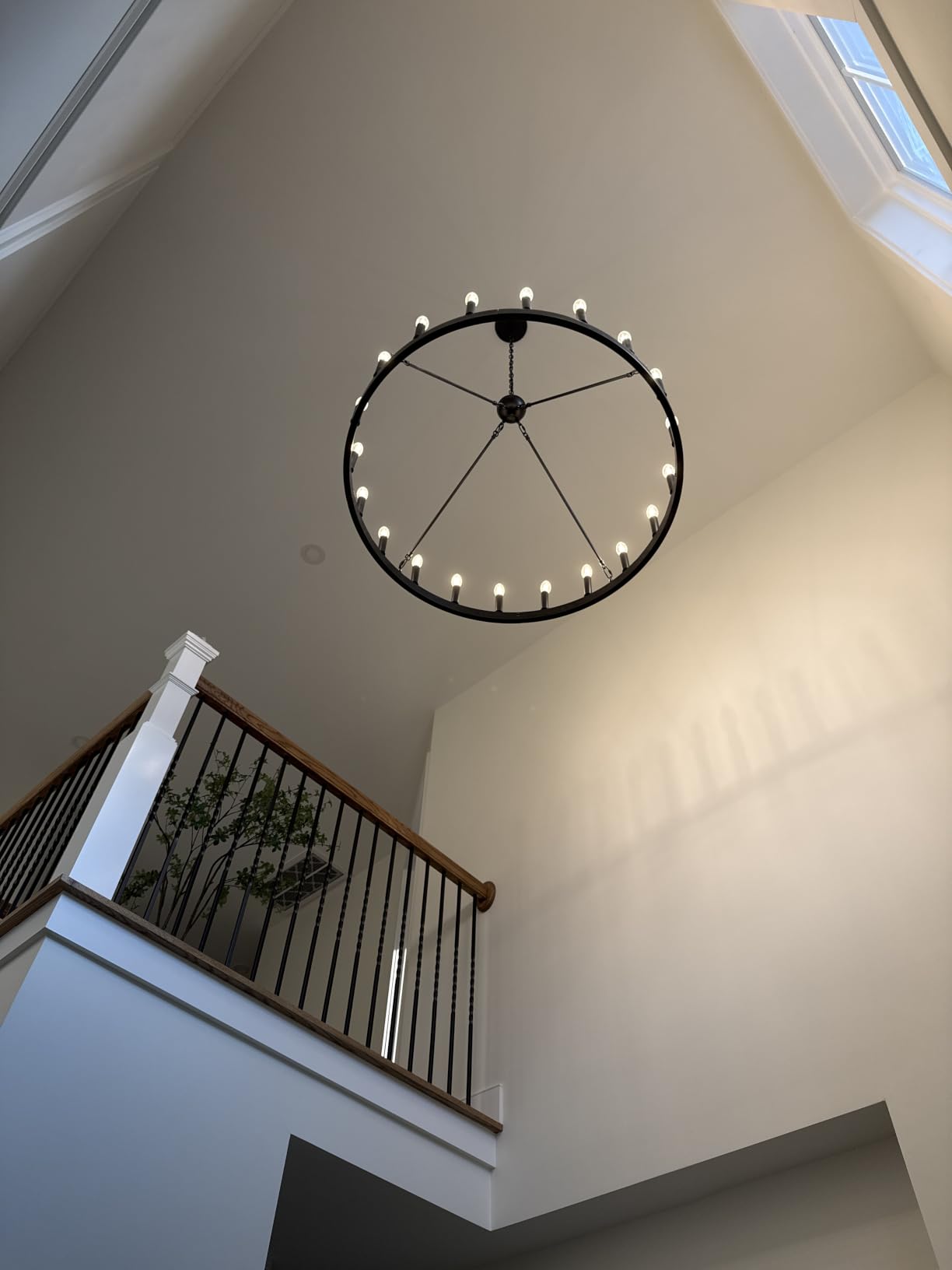 Black Wagon Wheel Chandelier 32 inch,12-Light Farmhouse Wagon Wheel Chandeliers Round Industrial Ceiling Light fixtures for Porch high Ceilings Living Dining Room Foyer Entryway customer photo 2