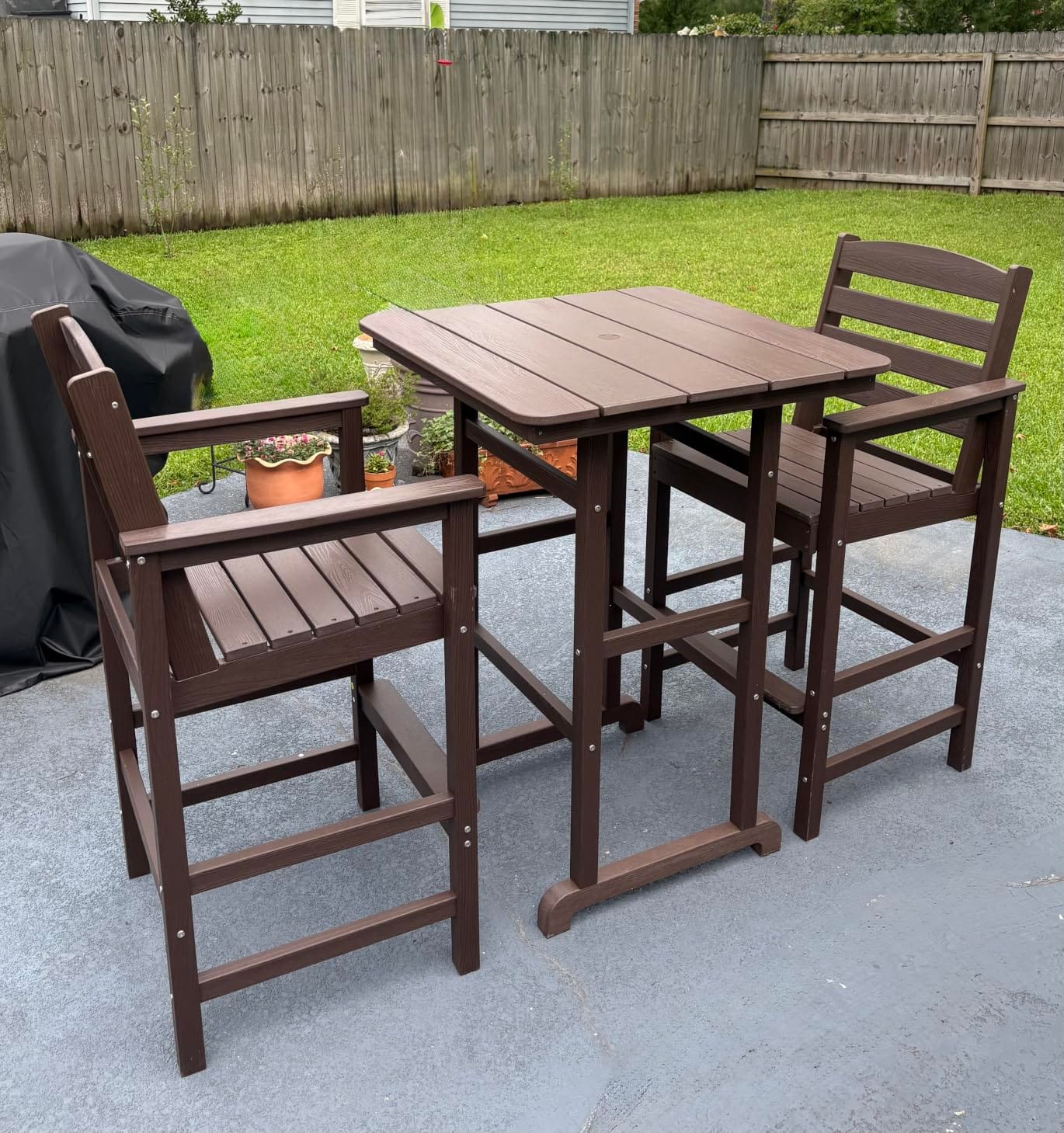 SERWALL 5 Pcs HDPE Bar Height Adirondack Chairs and Bar Table Set, Blue customer photo 1
