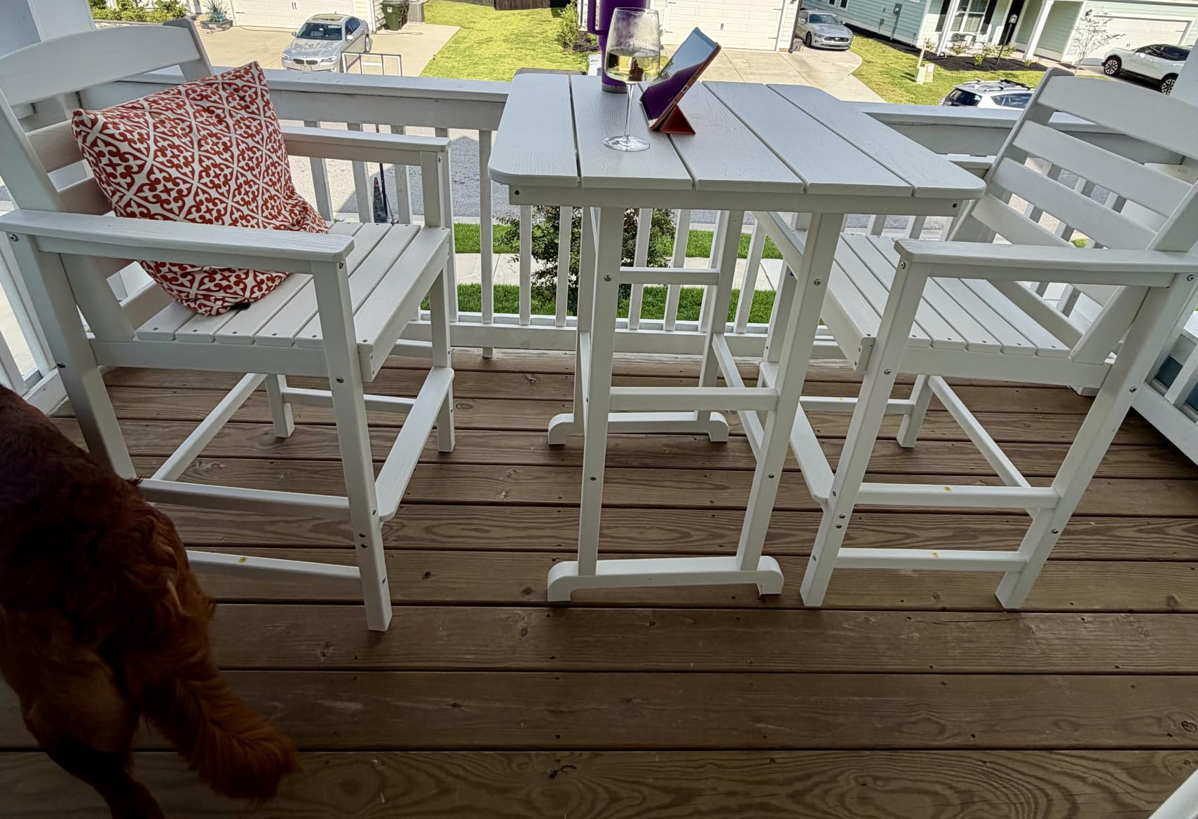 SERWALL 5 Pcs HDPE Bar Height Adirondack Chairs and Bar Table Set, Blue customer photo 2