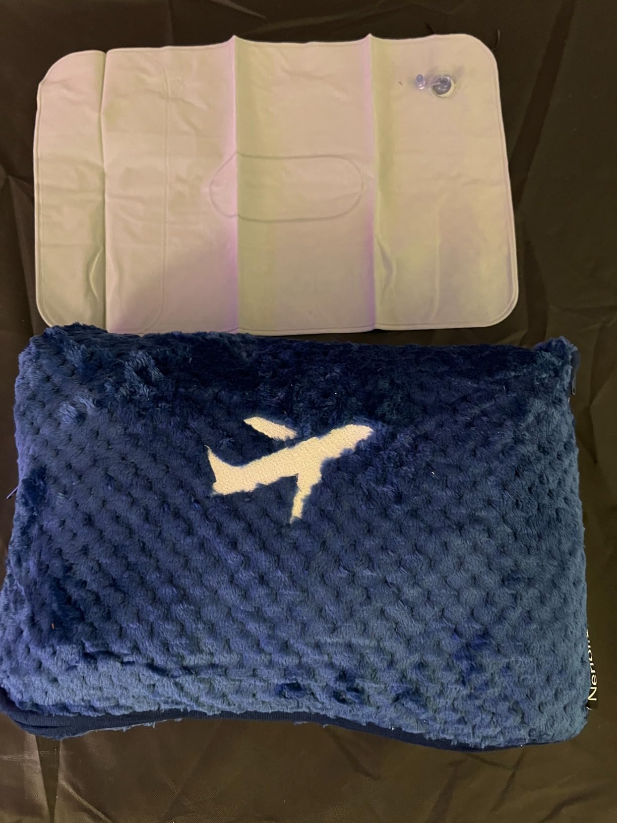 3 in 1 Travel Blanket Pillow Set - 350 GSM Thick Travel Blanket Airplane Compact with Bag, Soft Bag with a Pocket, Inflatable Travel Pillow for Camping & Car Trip (Dark Grey) customer photo 1