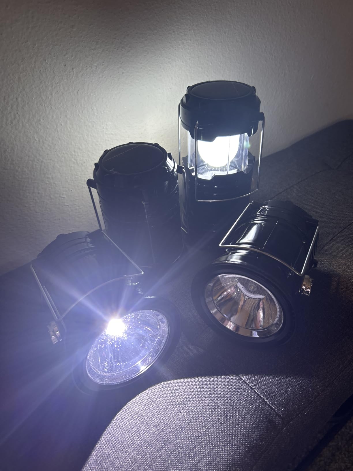 DIBMS 4-Pack Solar Camping Lantern, Collapsible Flashlight Emergency Lights | LED Solar USB Rechargeable Lamp Folding Tent Hanging Lights Survival Kits for Hurricanes Power Outages Indoor Outdoor (Black) customer photo 1