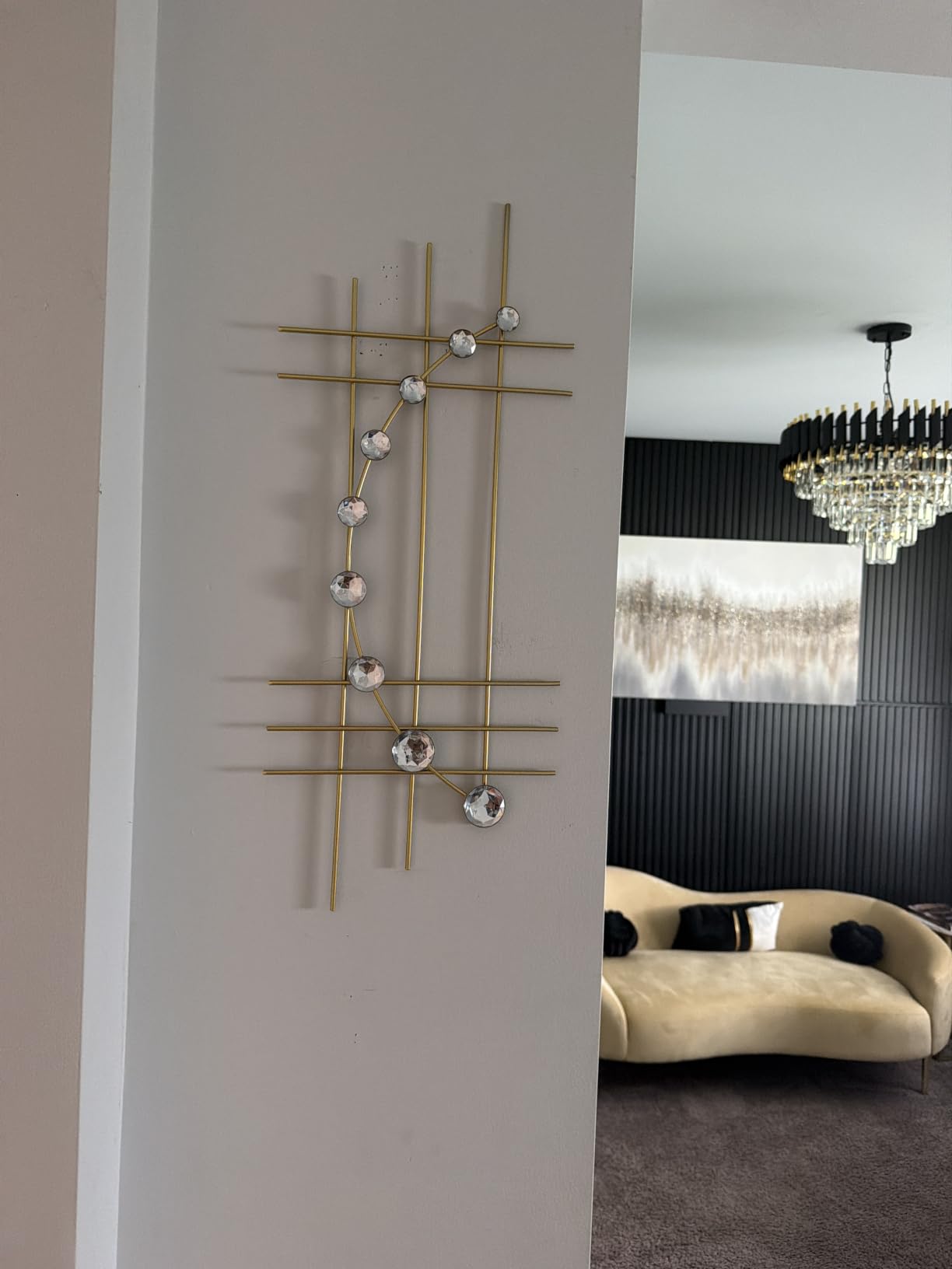 ZEXUIRU 2 Pcs Abstract Metal Art for Wall Decor Living Room Bedroom Bathroom Office Metal Bling Modern Geometric Hanging Vertical Small Iron Sculpture Plaque Pack -Silver 15.7in customer photo 2