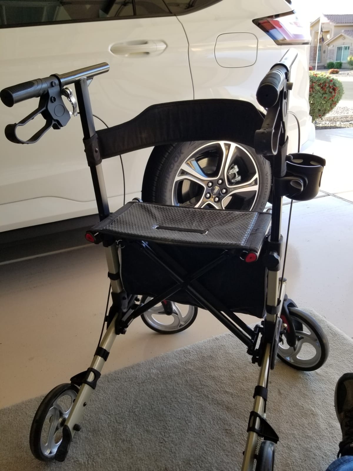 ELENKER Upright Rollator Walker, Stand up Rolling Walker with Seat, Compact Folding Design for Seniors, Purple customer photo 2