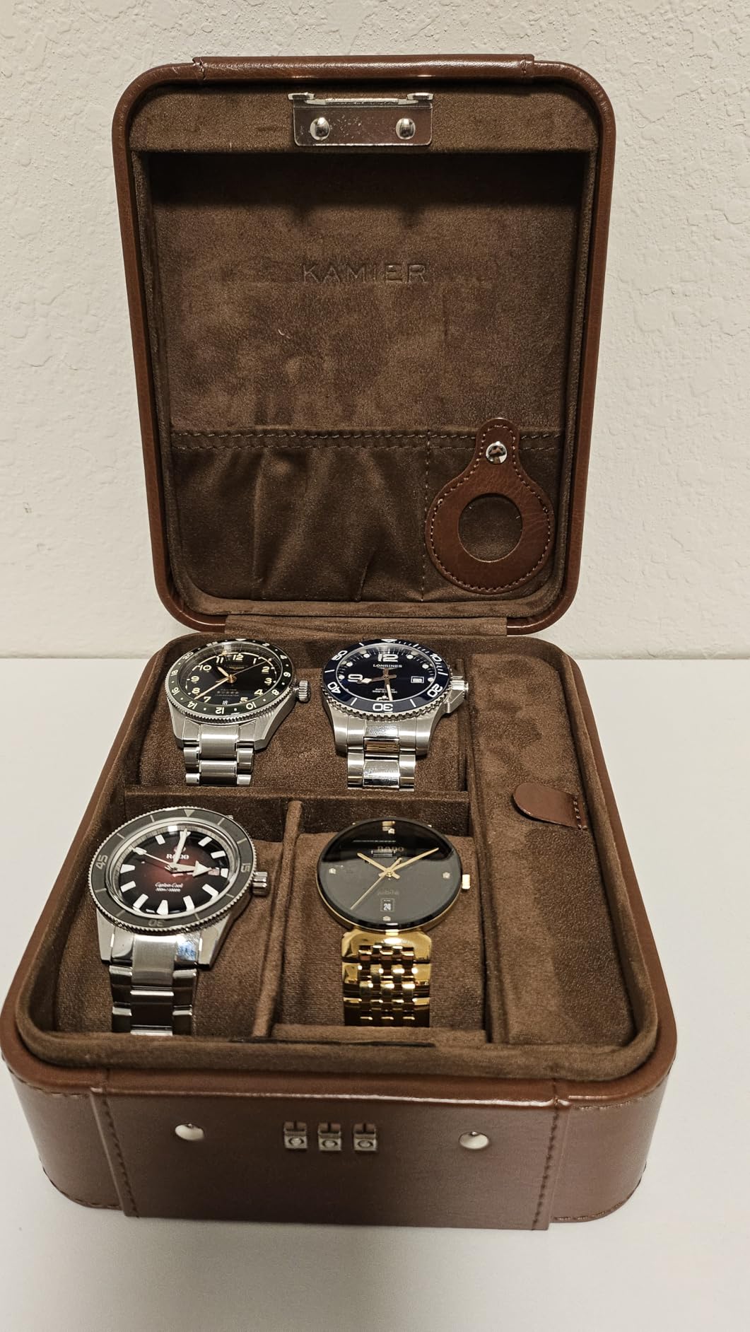 Watch Travel Case with Combination Lock - 4 Watch Storage and Jewelry, Watch Travel Case for Ring and Watch Storage, PU Leather Travel Watch Case, Ideal for Gift (With Gift Box) customer photo 2