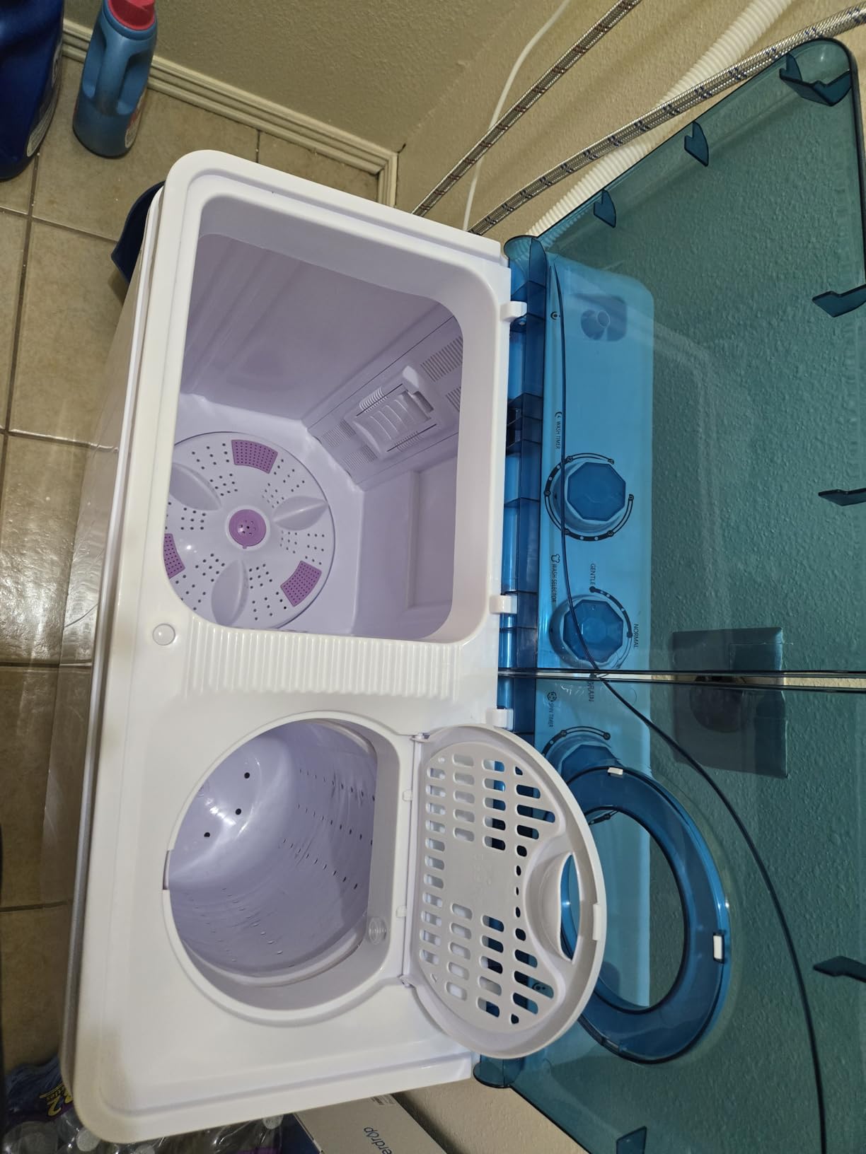 COSTWAY Portable Washing Machine, Twin Tub 26lbs Capacity Laundry, 18lbs Washer and 8lbs Spinner Combo with Timer Knobs, Built-in Drain Pump, Compact Washer for Home Dorm Apartment (Grey+White) customer photo 1