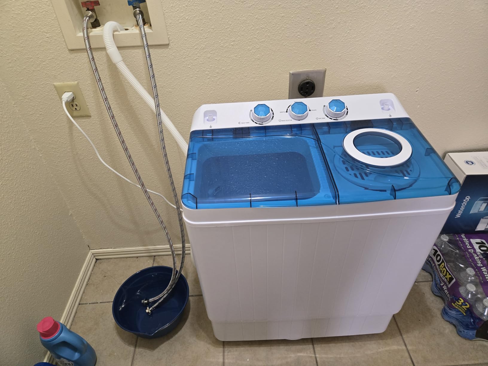 COSTWAY Portable Washing Machine, Twin Tub 26lbs Capacity Laundry, 18lbs Washer and 8lbs Spinner Combo with Timer Knobs, Built-in Drain Pump, Compact Washer for Home Dorm Apartment (Grey+White) customer photo 2