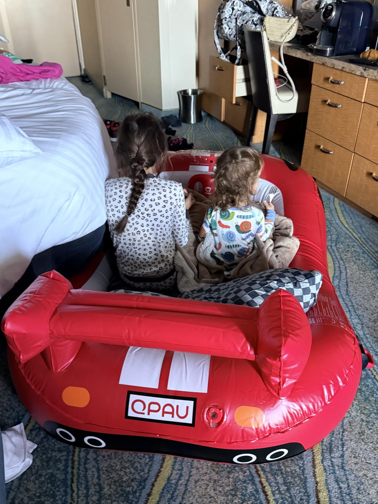 QPAU Inflatable Toddler Travel Bed with Fast Electric Pump, Racing Car customer photo 2