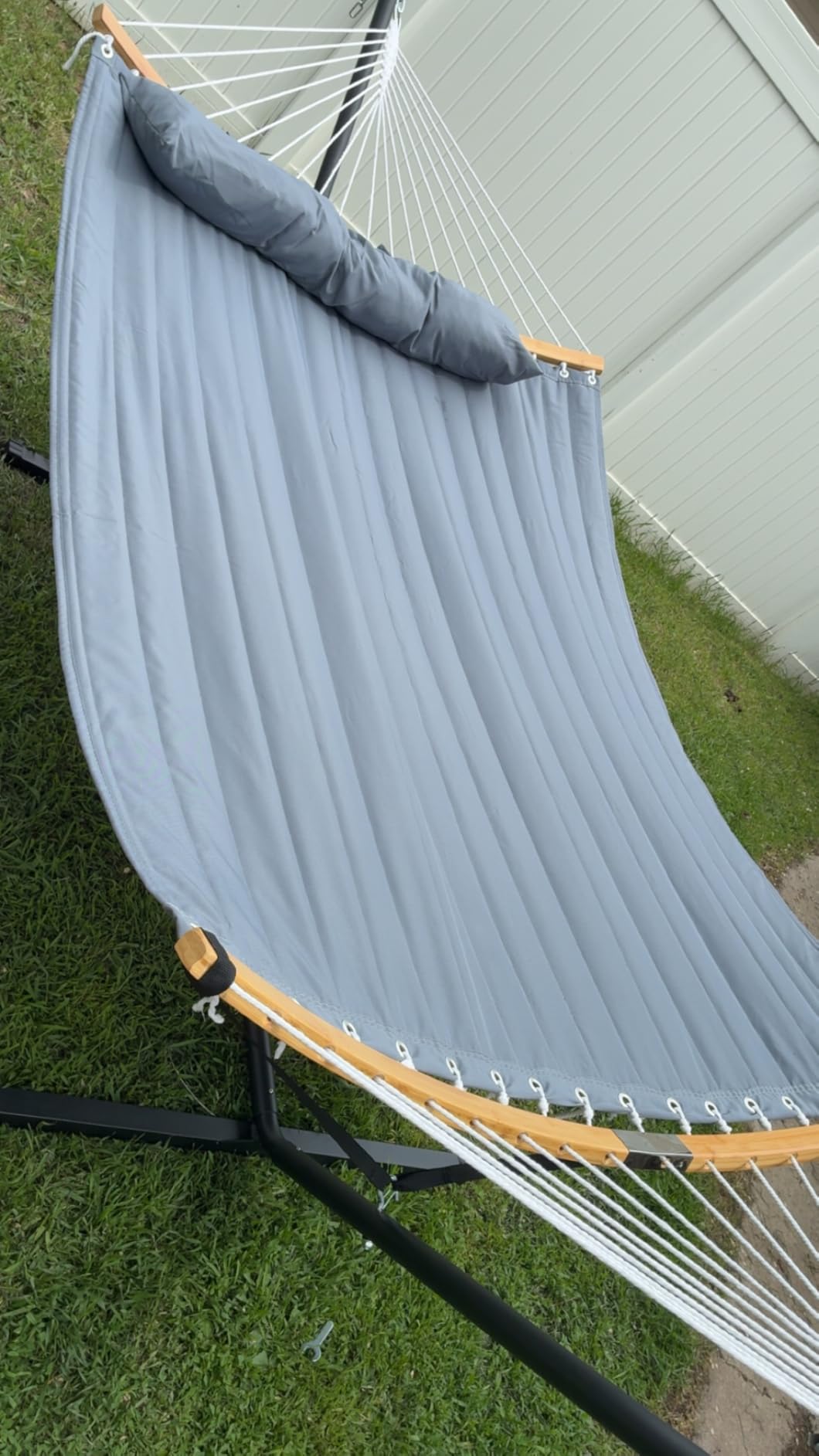 SUPERJARE Curved-Bar Hammock with Stand, 2 Person Heavy Duty Hammock Frame, Detachable Pillow & Portable Carrying Bag, Perfect for Outdoor & Indoor, Navy Blue customer photo 1