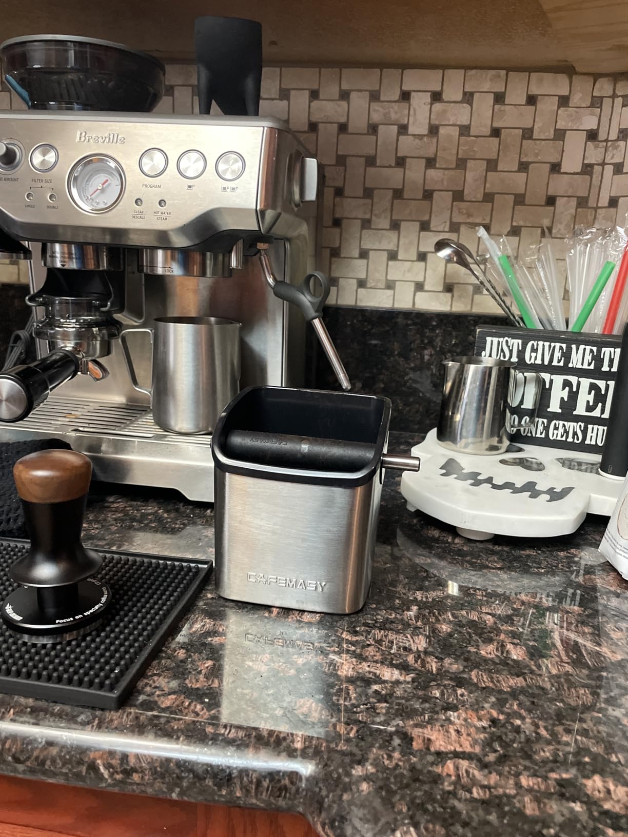 Espresso Puck Knock Box Accessories - Home Use Small Coffee Knock Box Stainless Steel Dump Bin Barista Tools for Espresso Machine Bar Coffee Grounds customer photo 2