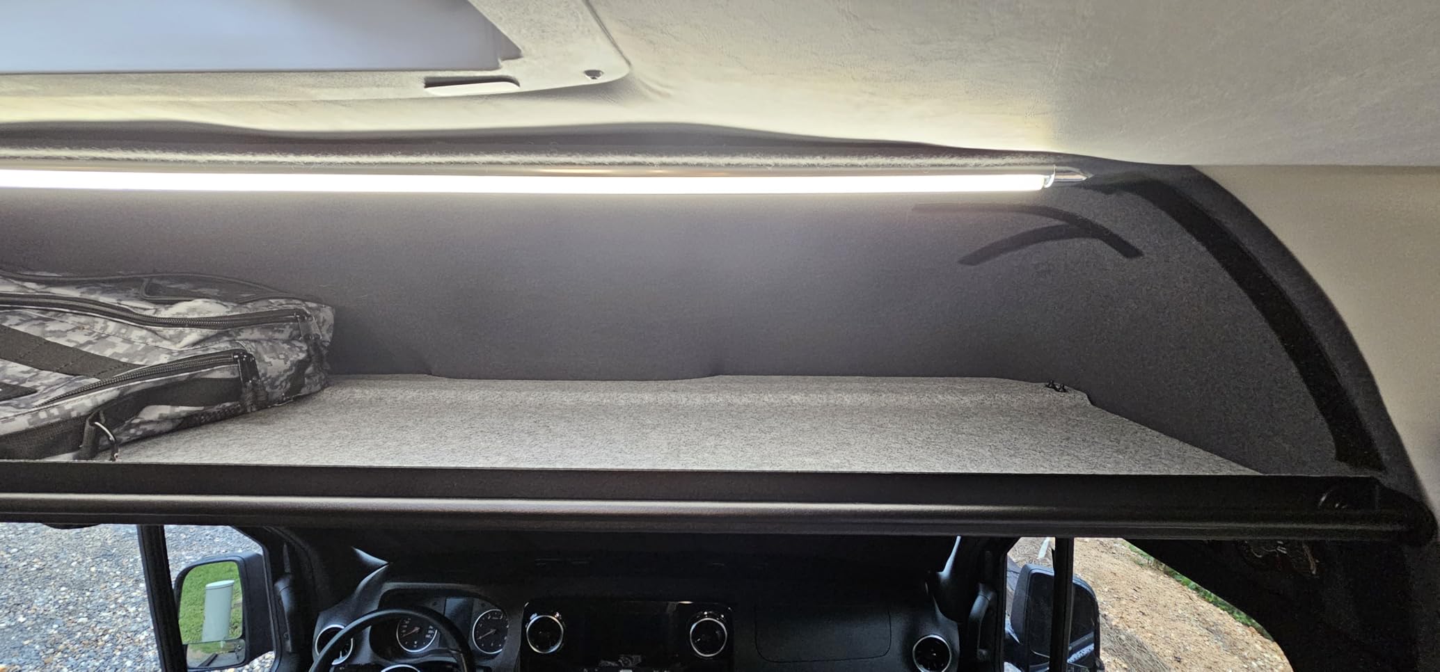 Van Headliner Shelf Fit for Mercedes Sprinter VS30 2019-2025 | Aluminum Overhead Storage with Curtain Rod & Carpet Liner customer photo 1