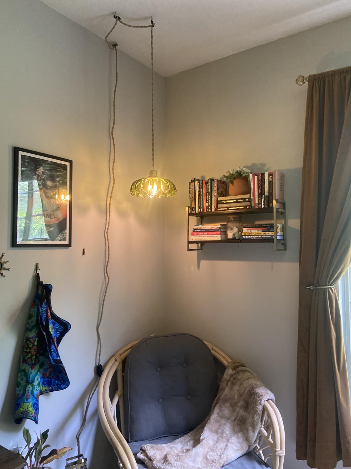 QIYIZM Plug in Pendant Light Hanging Lights with Plug in Cord Hanging Lamp Boho Rattan Dimmable Wicker Bamboo Woven Shade Hemp Rope Ceiling Light Fixture for Living Room Bedroom Kitchen customer photo 2
