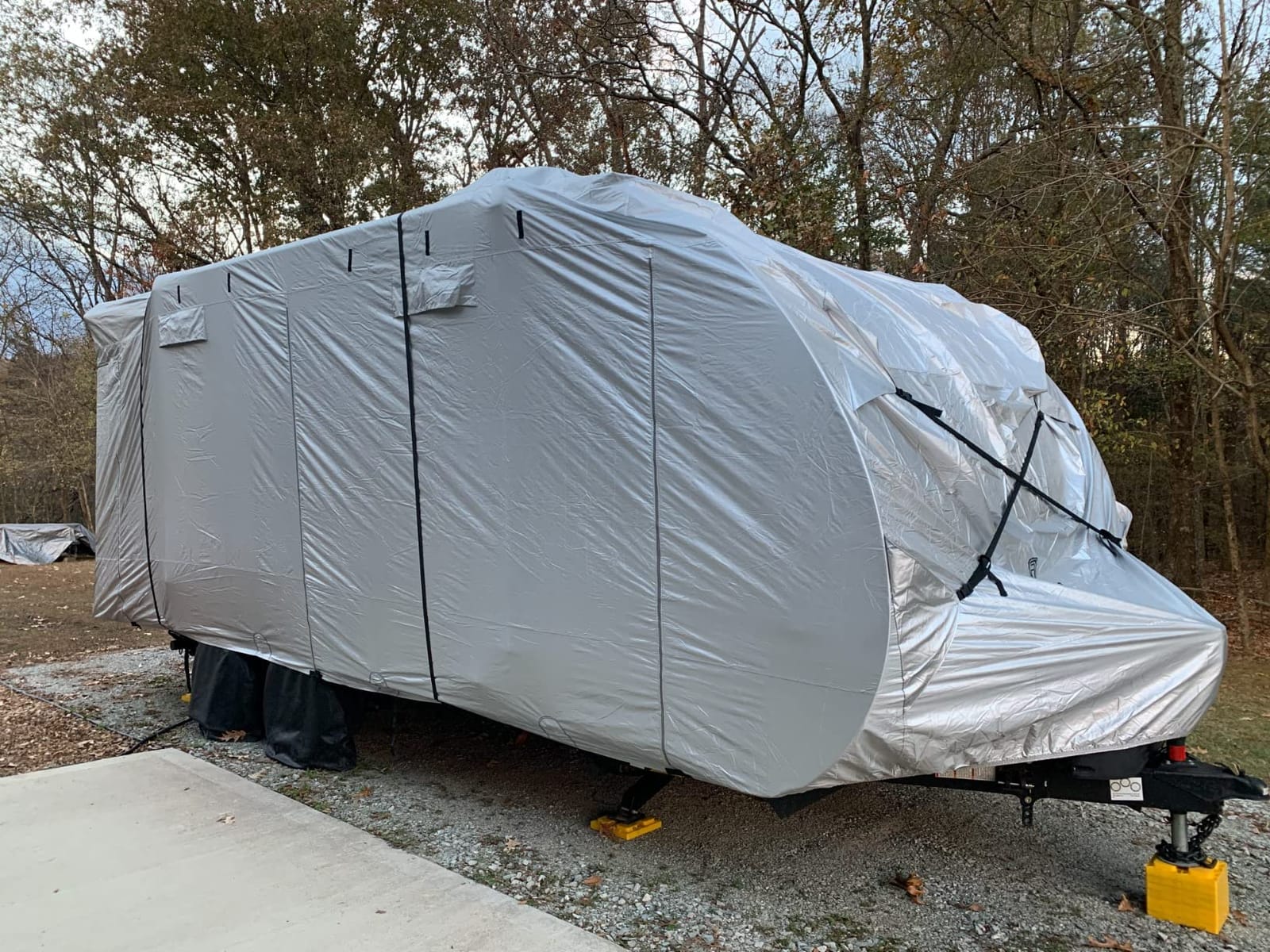 RVMasking Travel Trailer RV Cover, 9-Layer Heavy Duty Waterproof, 24-26ft | Dark Gray Camper Cover for Toy Hauler, Windproof, UV resistant, 3Pcs Reinforced Straps, Tongue Jack Cover, 4 Tire Covers customer photo 1