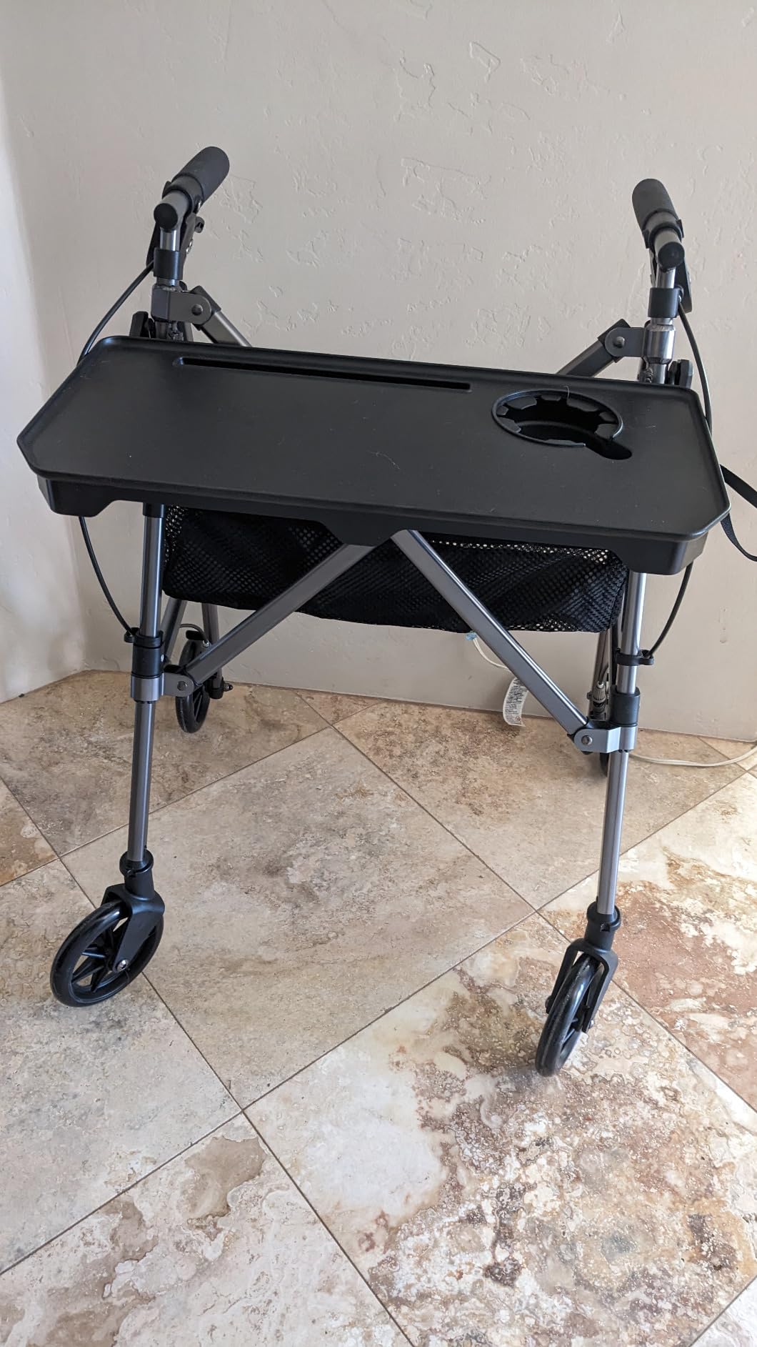 Stander Wonder Indoor Rollator with Tray and Basket, Lightweight Folding Mobility Rolling-Walker for Seniors and Adults, Narrow Walker with 6-inch Wheels, Locking Brakes, Black Walnut customer photo 1