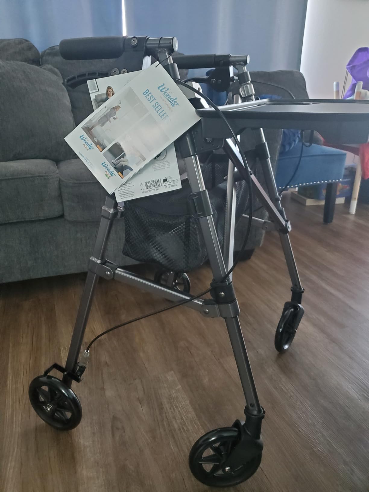 Stander Wonder Indoor Rollator with Tray and Basket, Lightweight Folding Mobility Rolling-Walker for Seniors and Adults, Narrow Walker with 6-inch Wheels, Locking Brakes, Black Walnut customer photo 2