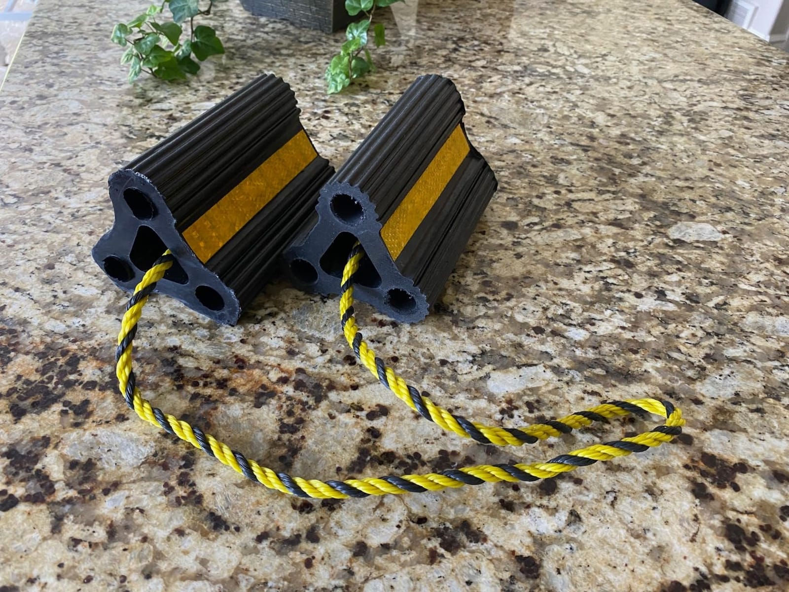 Wheel Chock for RV Trailer Camper Truck Car 2pair 4pack with Rope | Versatile Rubber Chocks Block Stopper for Tire with Reflective Strips, Utility Boat Travel Trailer Camper RV Accessories Must customer photo 2