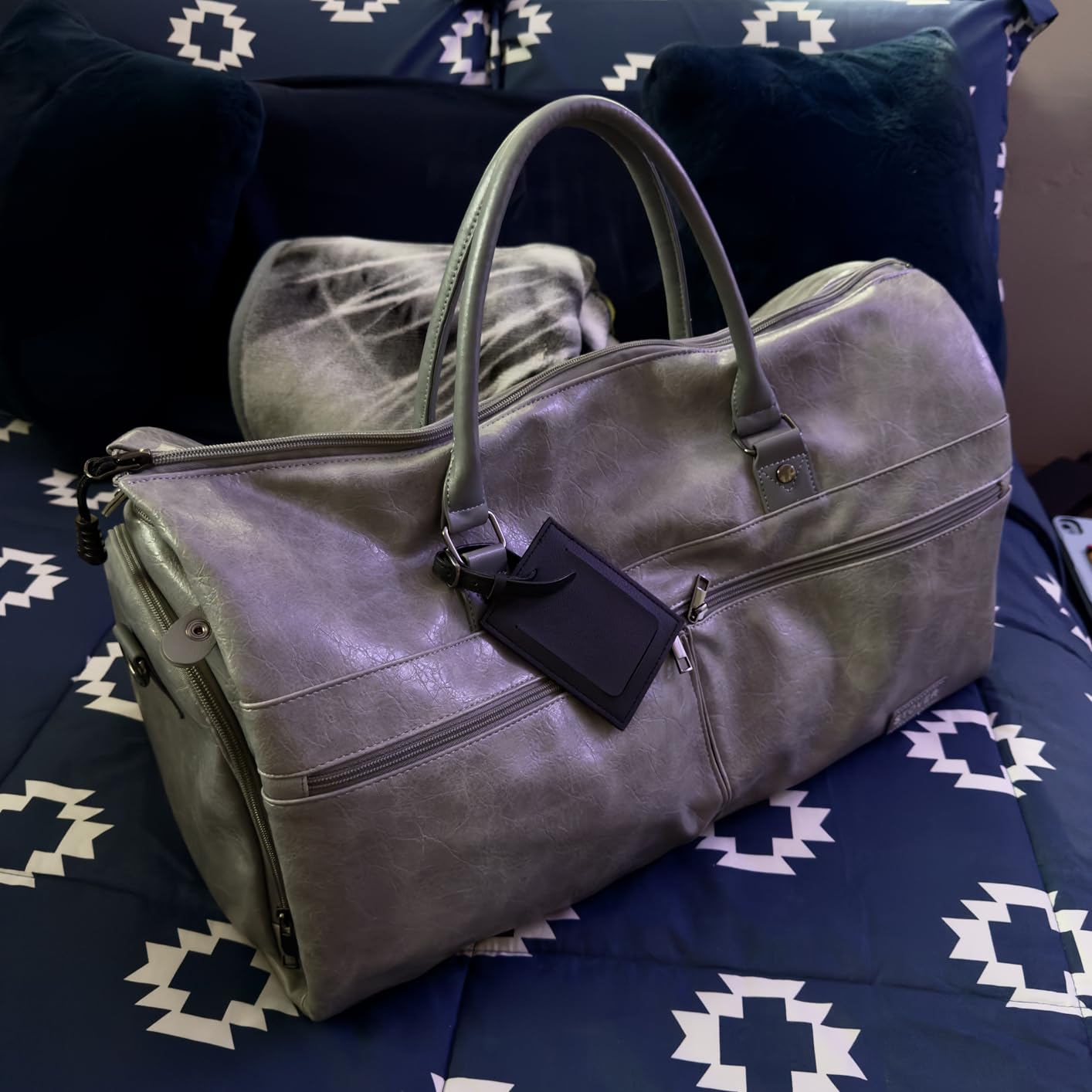 STOVER Garment Travel Duffle Bag, Large 2-in-1 Convertible Carry-on Luggage, Hanging Suits, Dresses & Clothes + Shoe Compartment, Weekender Tote Combo Duffel (Brown Leatherette) customer photo 1