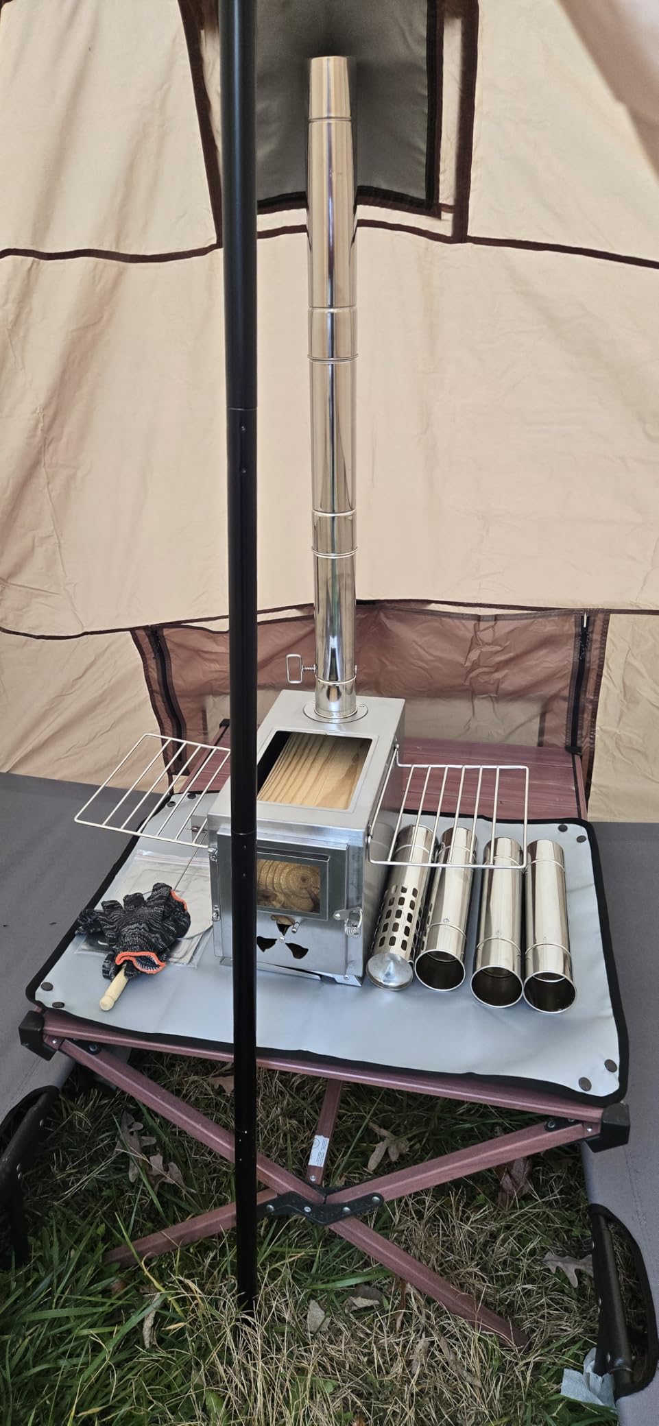 Hot Tent Stove, Camping Wood Stove for Tent, Portable Stainless Steel Wood Burning Stove with 7 Chimney Pipes for Wall Tent Camping, Cooking, Ice Fishing, Hunting, Boiling Water - Medium customer photo 1