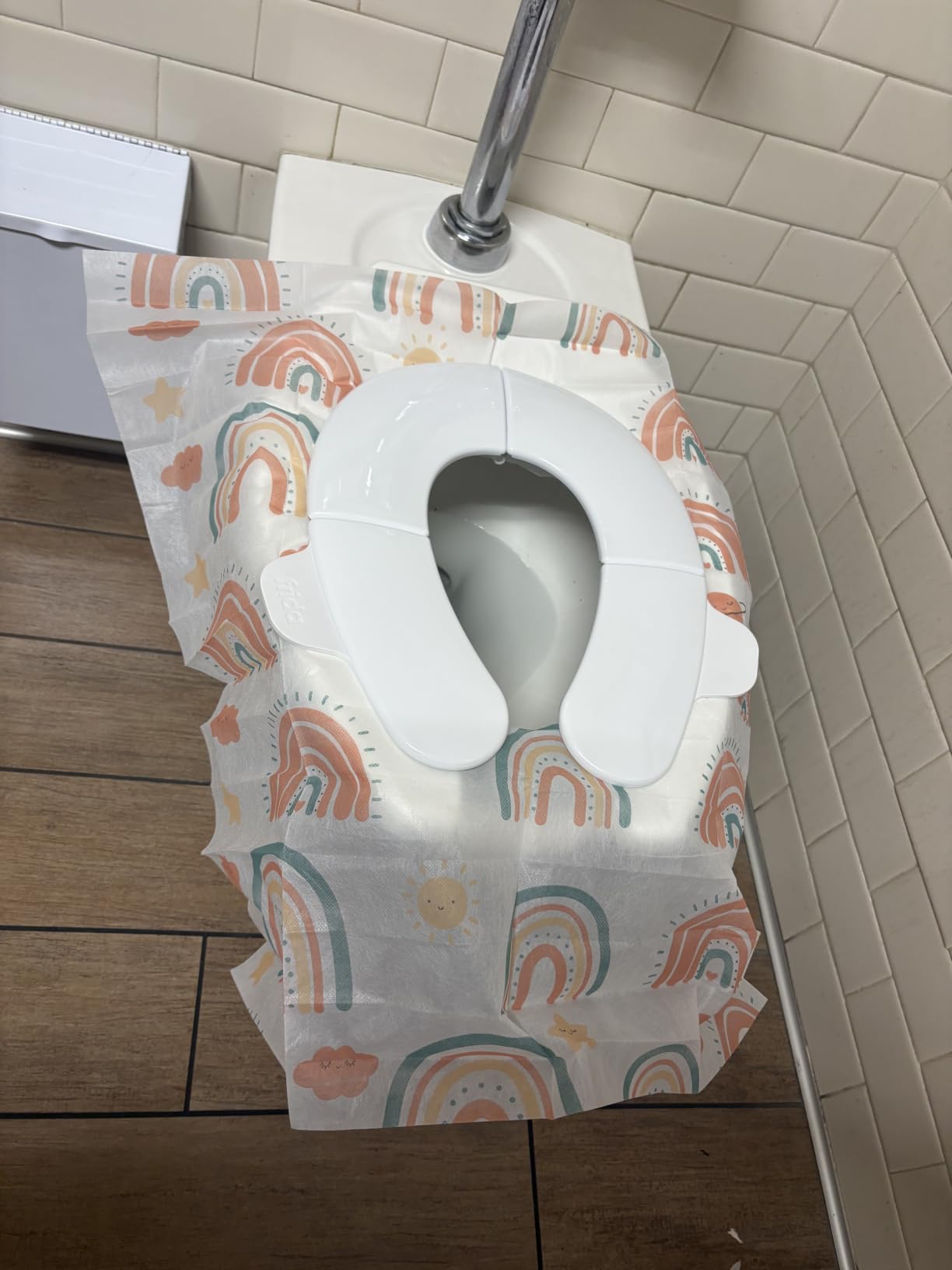 30 Pack Toilet Seat Covers Disposable, Individually Wrapped for Travel, Large Waterproof Potty Covers for Kids and Adults, Toddler Potty Training for Public Restroom, Airplane, Trip - Rainbow customer photo 2