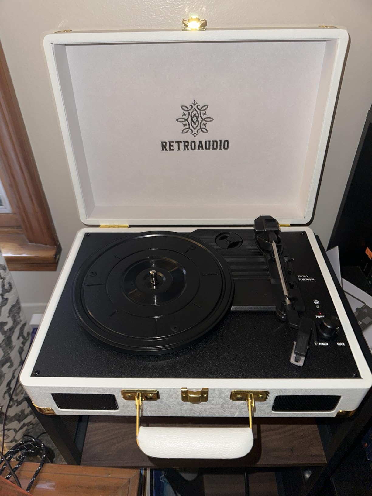 Vinyl Record Player 3-Speed Bluetooth Portable Suitcase Belt-Driven Record Player with 2 Built-in Stereo Speakers Vinyl Vintage Turntable Phonograph Records Player with RCA Line Out, AUX Out (Black) customer photo 1
