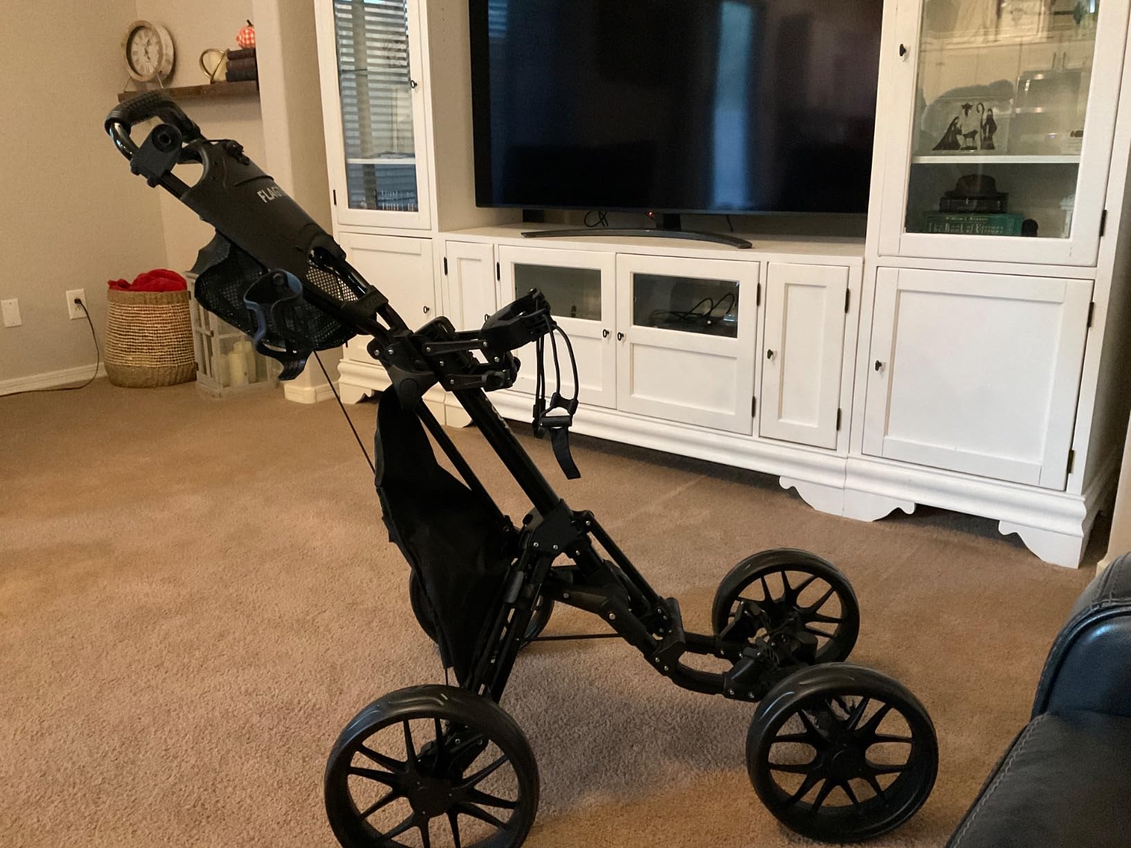 FLAGTAG Golf Push Cart 4-Wheels,Folding Golf Cart, Golf Pull cart with Cup Holder,Umbrella Holder,Cooler Bag, Foldable with one-Click,Handle Height Adjustable,Drink Holder,Walking Push cart customer photo 1