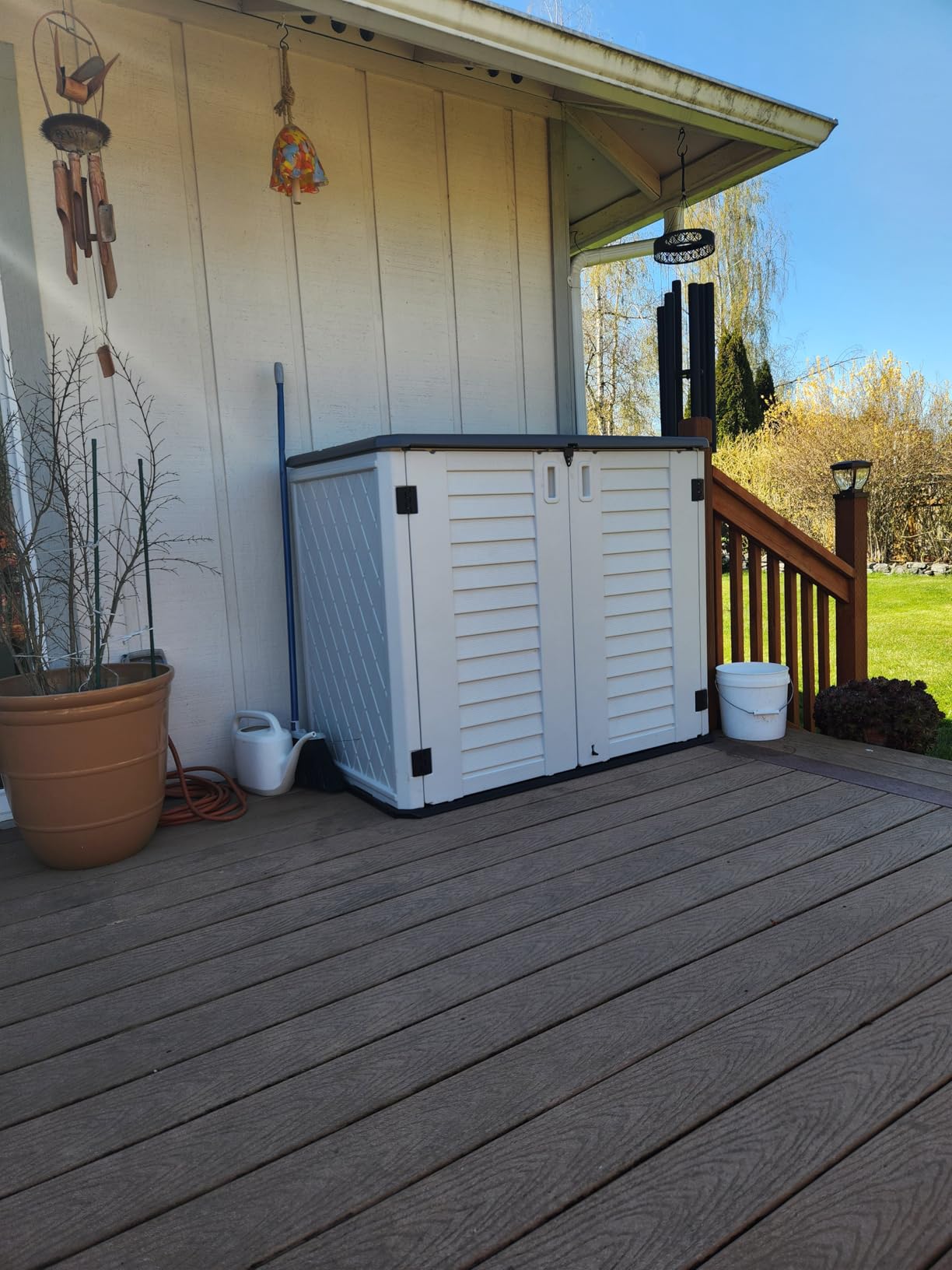 Mrosaa Large Outdoor Storage Box,Resin Sheds&Outdoor Storage Waterproof/Lockable,Outdoor Storage Cabinets for Balcony,Garage,Backyard (37Cu.ft-Pale Grey) customer photo 2