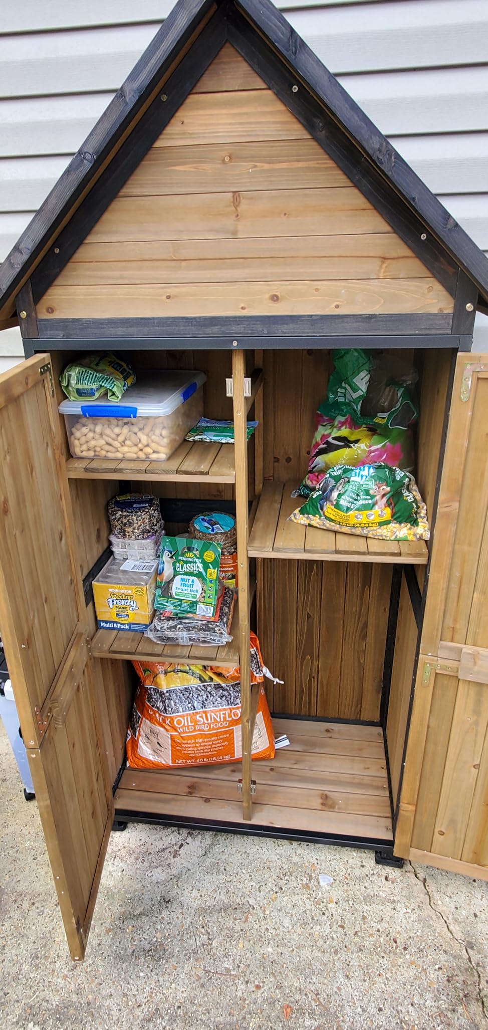 Outdoor Storage Shed with Floor - Waterproof Natural Fir Cabinet with Adjustable Shelves and Double Lock for Anti-Theft - Suitable for Storing Garden Tools and Household Debris (White) customer photo 1