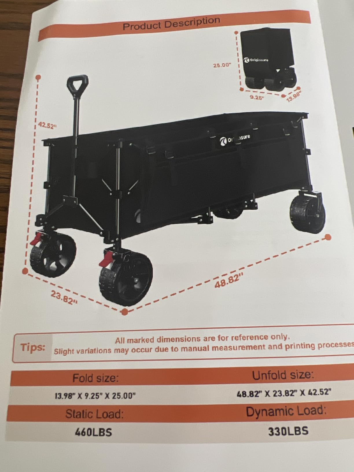 Originsure 300L Collapsible Beach Wagon Cart with Big Wheels, 560lbs, Black customer photo 1