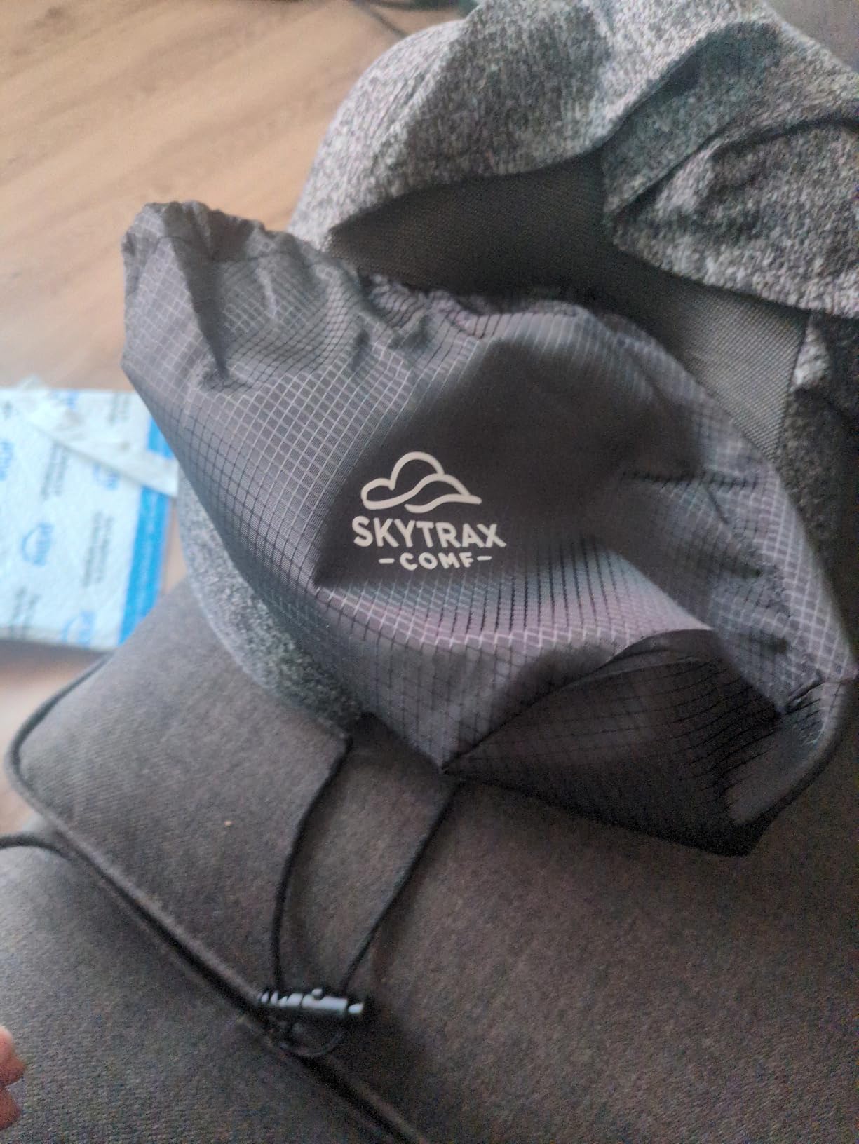 SkytraxComf Travel Neck Pillow with Hood for Privacy on Long Flights | Memory Foam | Airplane Sleep | Safety-Tested Materials | Extra Large Hood | Chin Support | Earplugs | Washable Cover customer photo 2