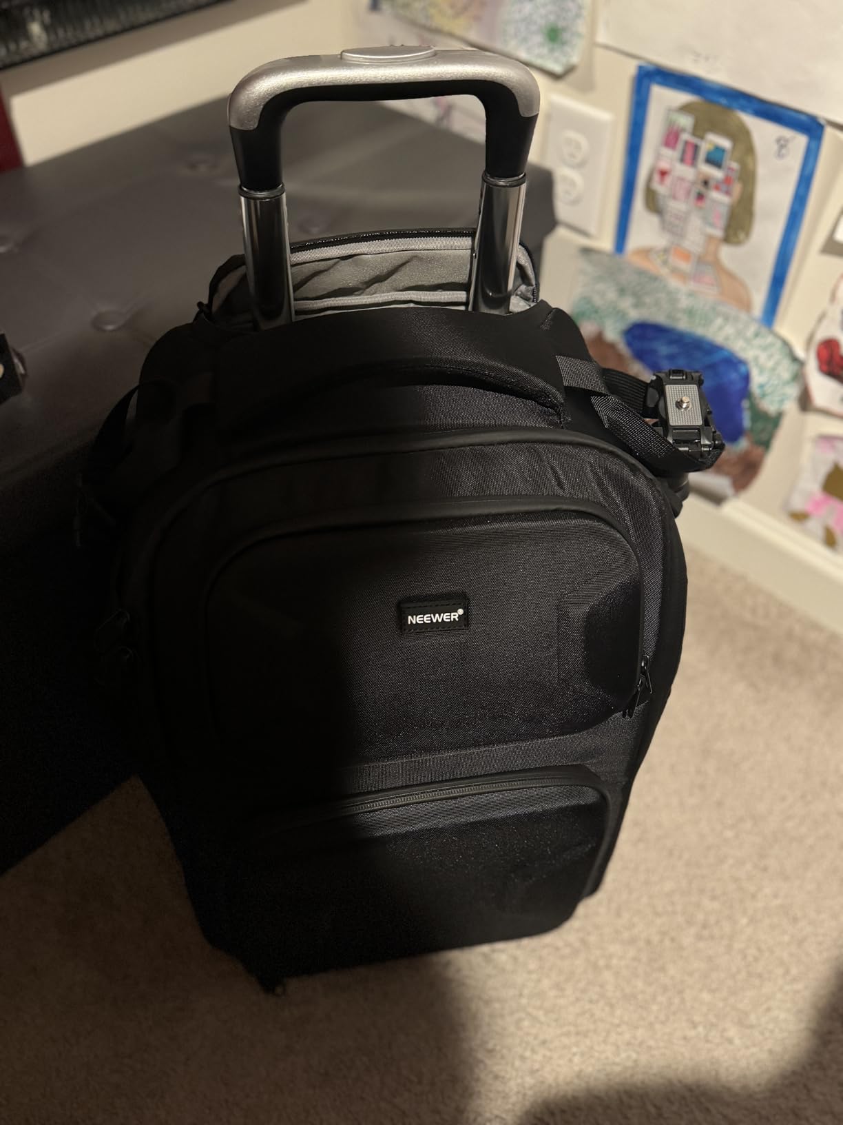 Neewer 2 in 1 Camera Roller Bag with Detachable Shockproof Dividers Retractable Handle Waistband Rain Cover Water Resistant Robust Carry On Backpack for Camera Tripod Flash Lens Laptop, Black, PB027 customer photo 2