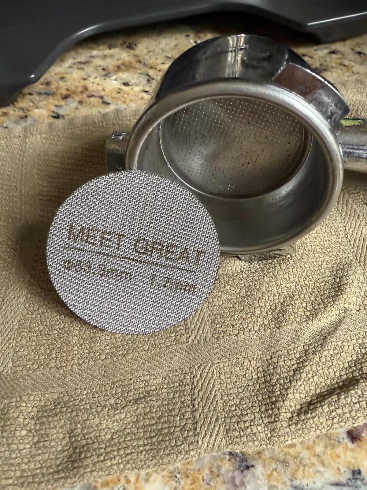 Meet Great- 2 Packs 53.3mm Espresso Puck Screen, 1.7mm Thickness 150μm 316L Stainless Steel, Upgraded Reusable Coffee Filter Screen for 54mm Breville Portafilter Filter Basket customer photo 1